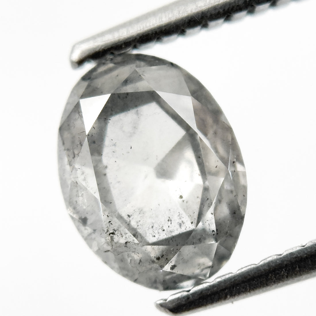 1.79 Ct Oval Rose Cut ICY White Natural Salt and Pepper Diamond