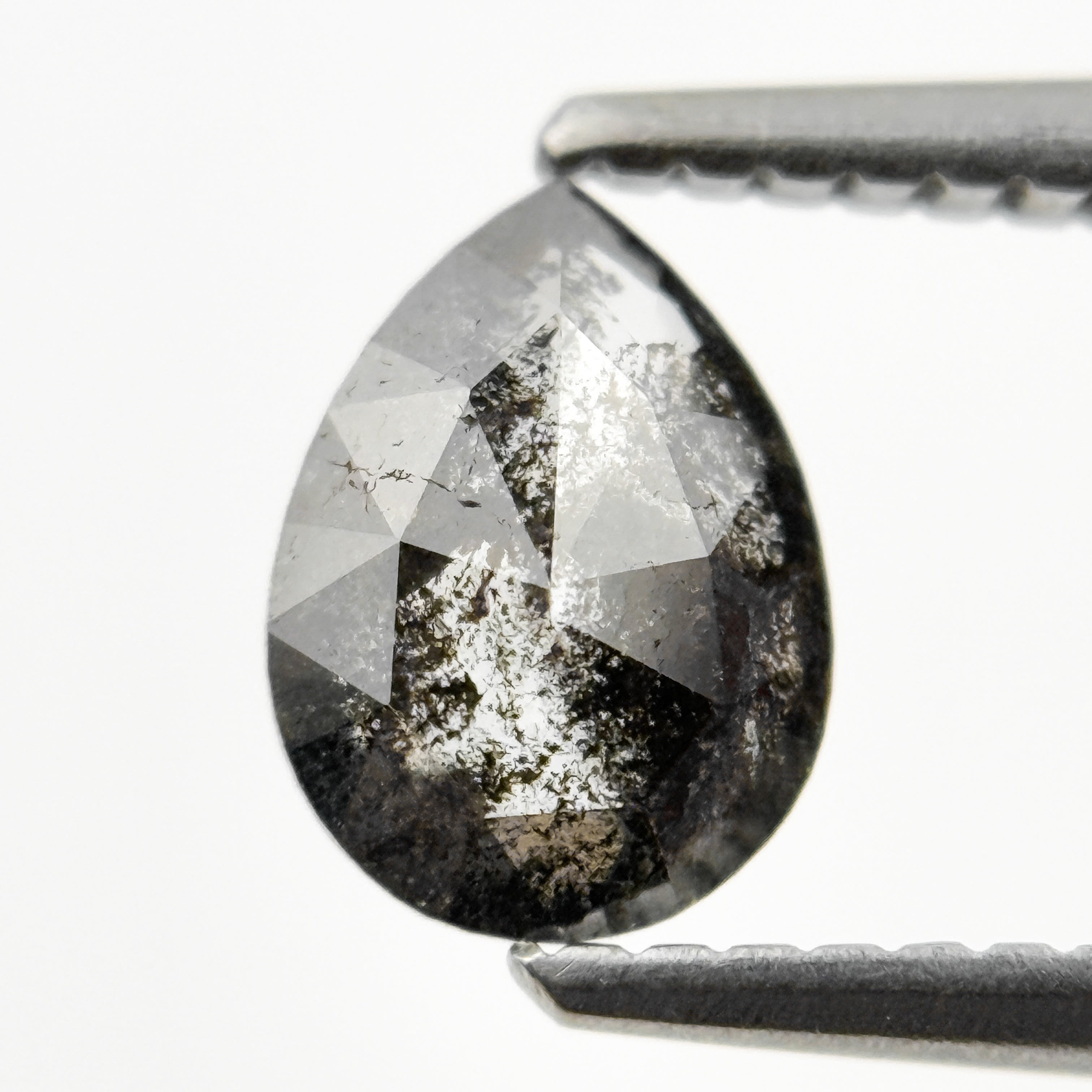 0.75 Ct Pear Rose Cut Grey Natural Minimal Salt and pepper Diamond