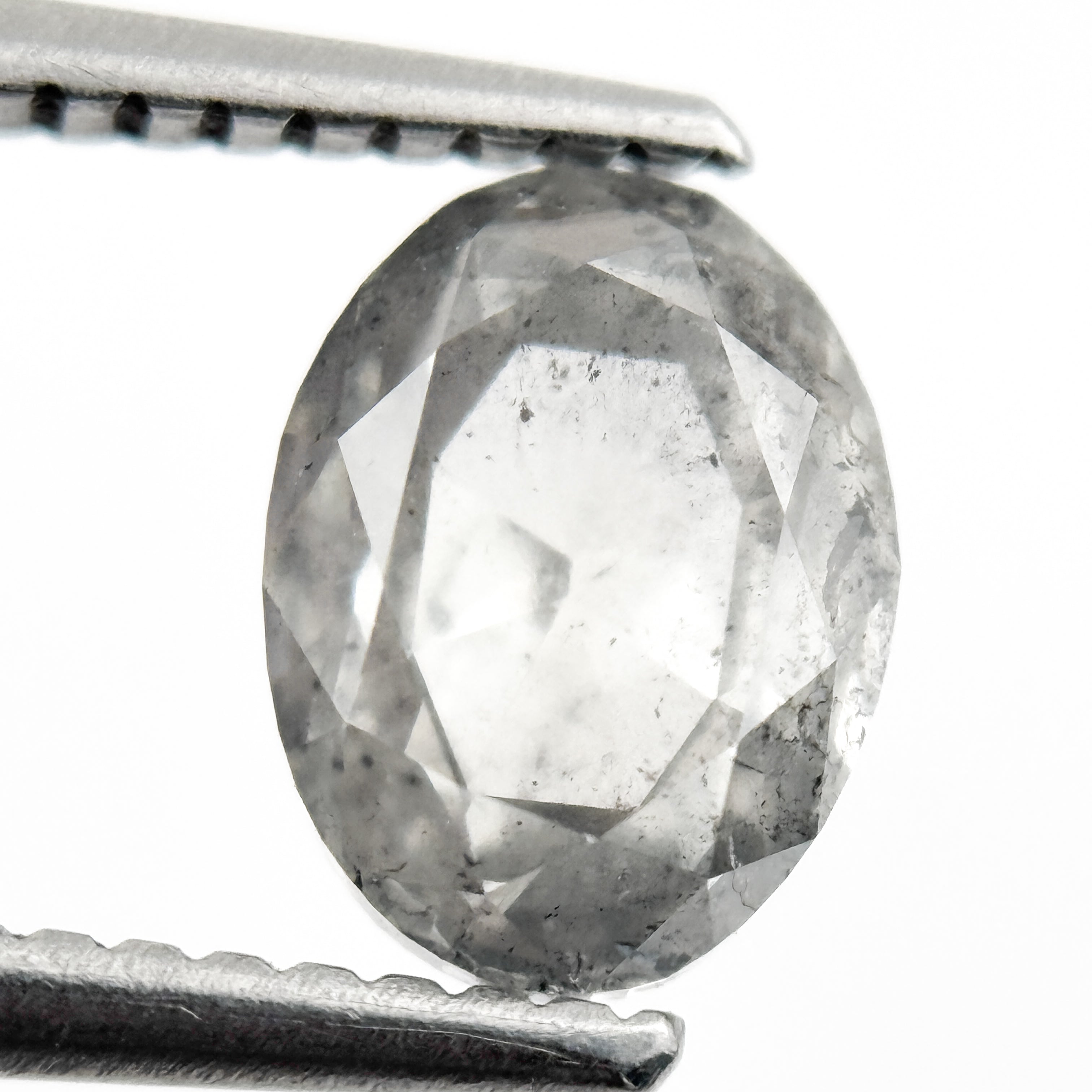1.79 Ct Oval Rose Cut ICY White Natural Salt and Pepper Diamond