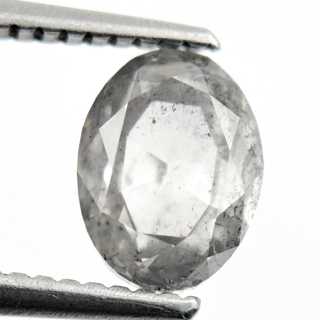 1.79 Ct Oval Rose Cut ICY White Natural Salt and Pepper Diamond