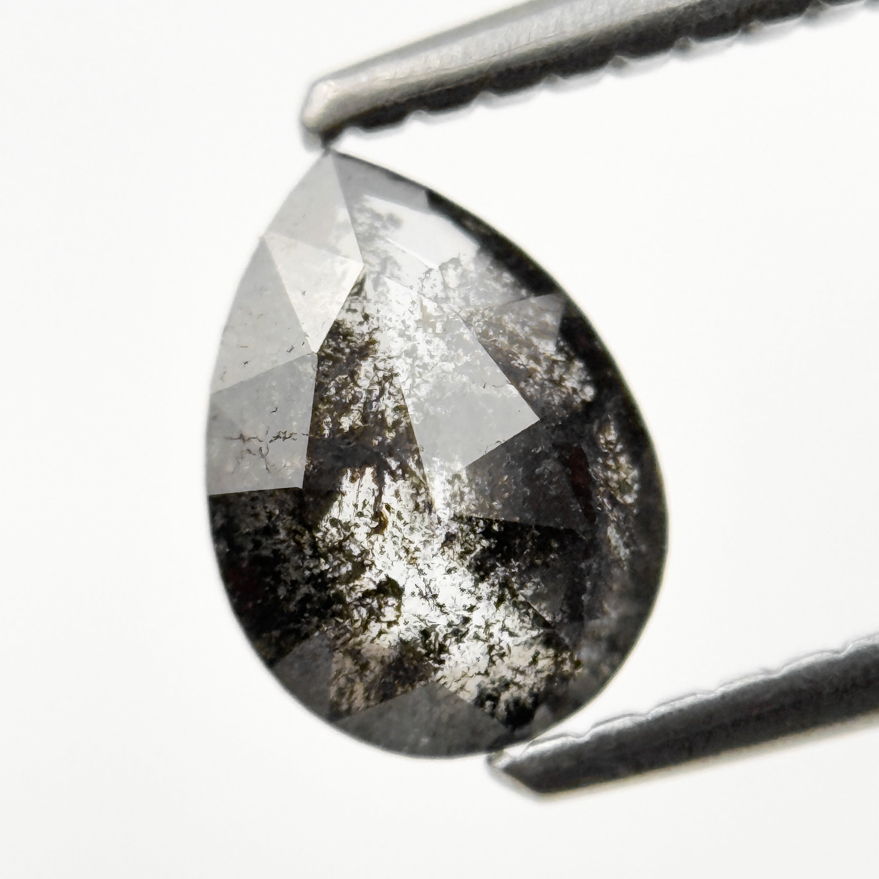 0.75 Ct Pear Rose Cut Grey Natural Minimal Salt and pepper Diamond