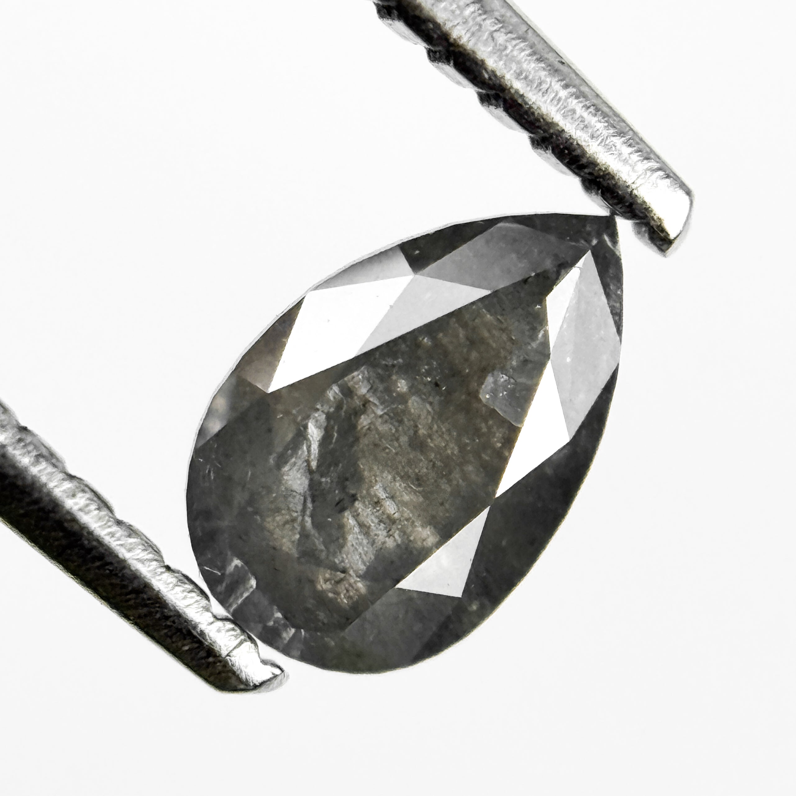 0.58 Ct Pear Rose Cut Grey Natural Salt and Pepper Diamond