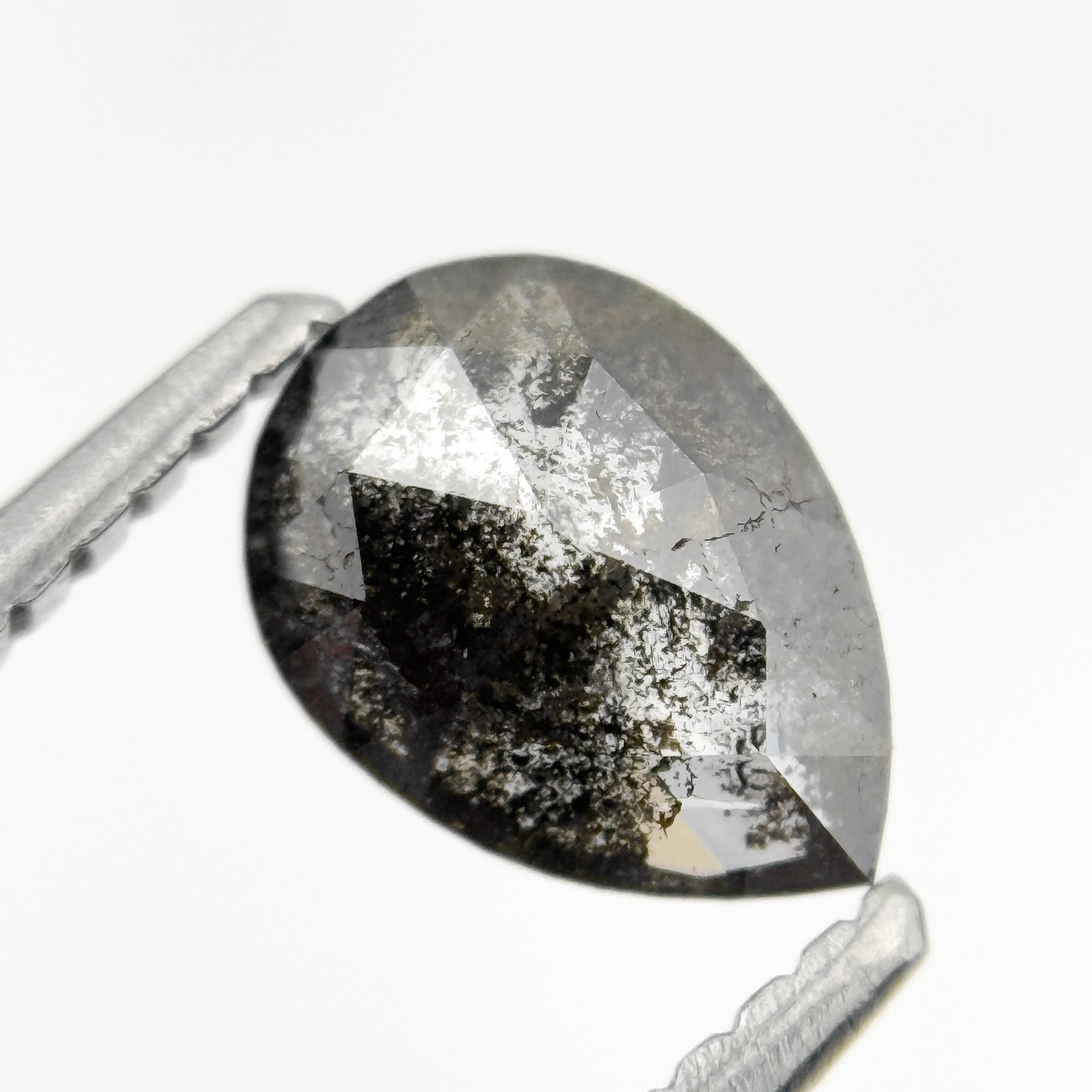 0.75 Ct Pear Rose Cut Grey Natural Minimal Salt and pepper Diamond