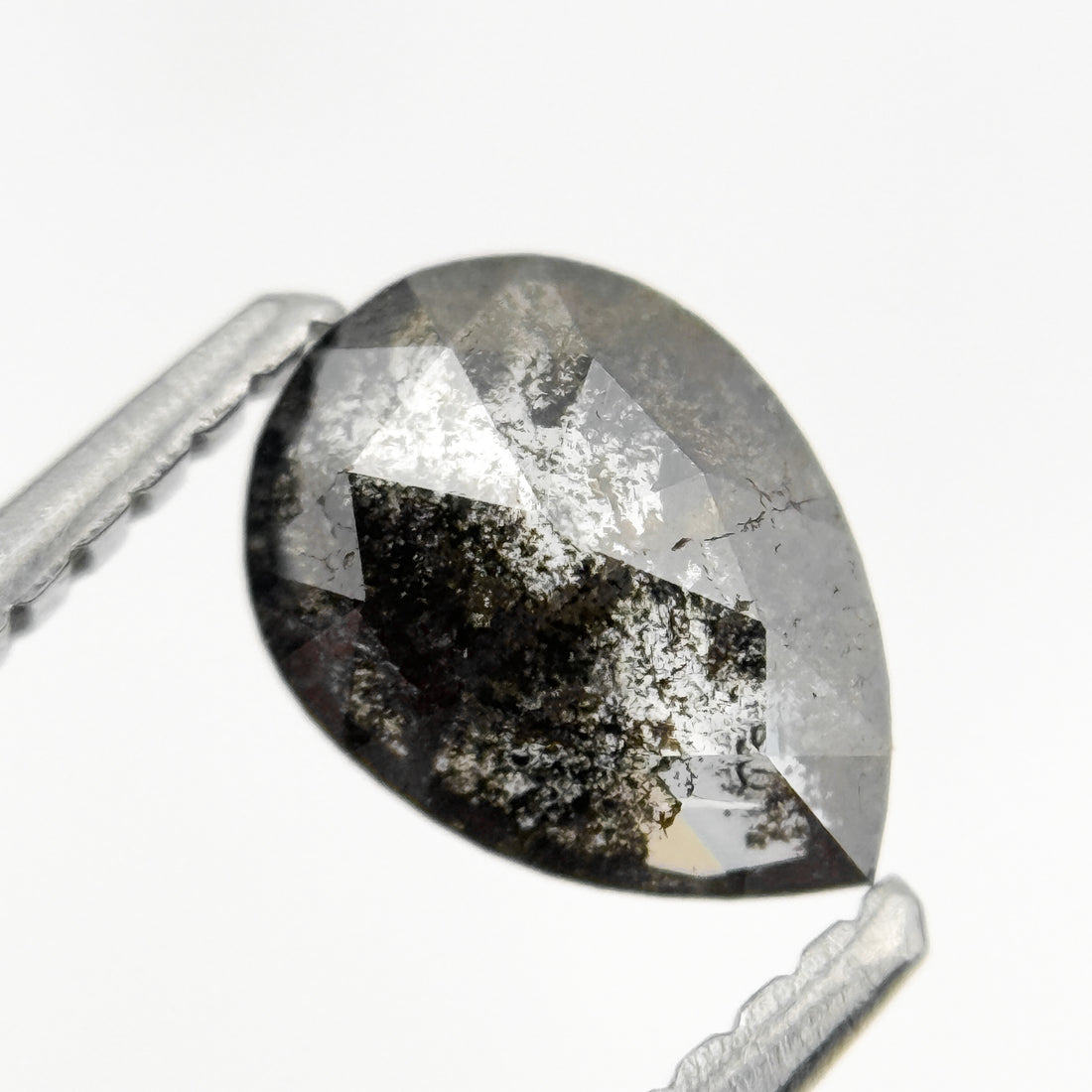 0.75 Ct Pear Rose Cut Grey Natural Minimal Salt and pepper Diamond