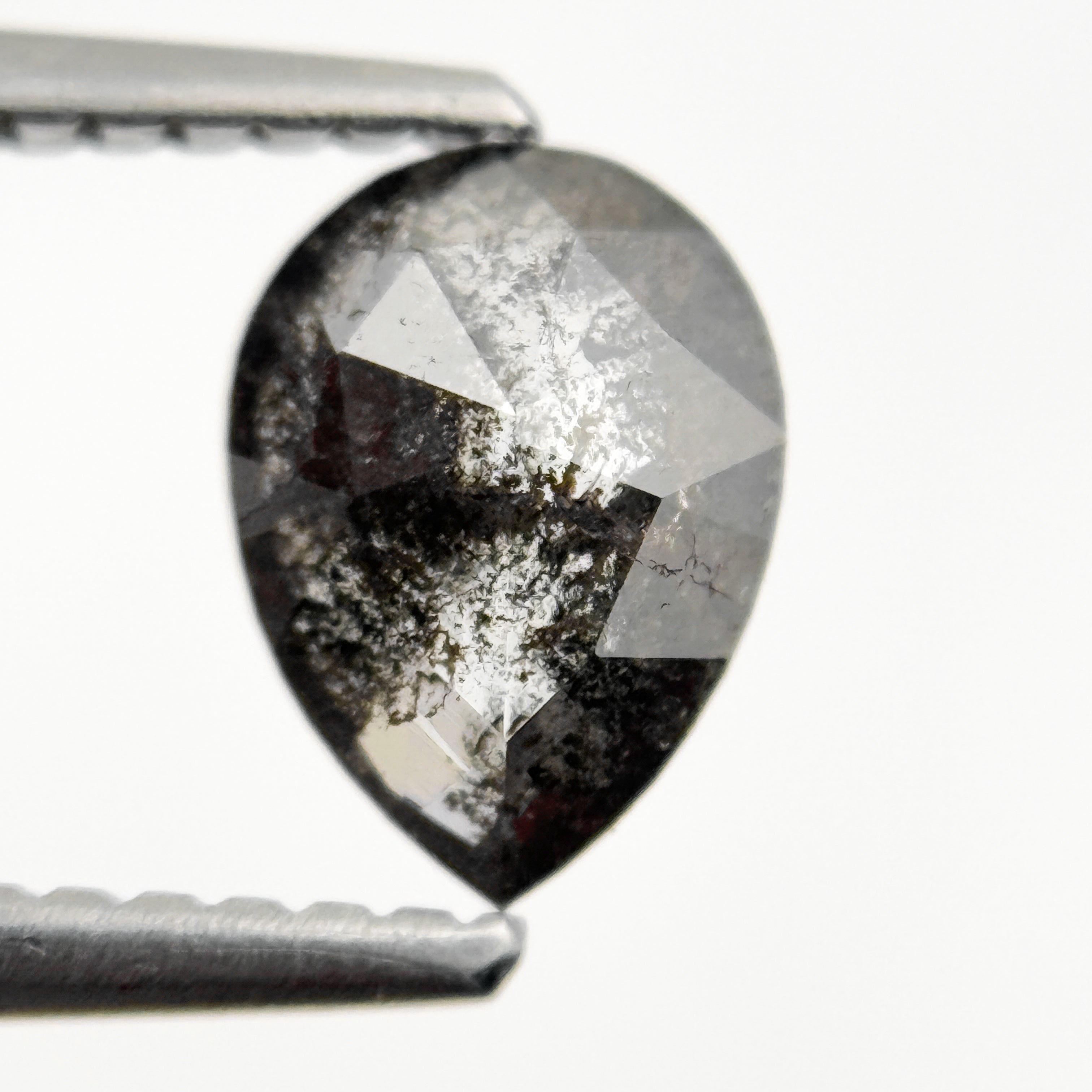 0.75 Ct Pear Rose Cut Grey Natural Minimal Salt and pepper Diamond