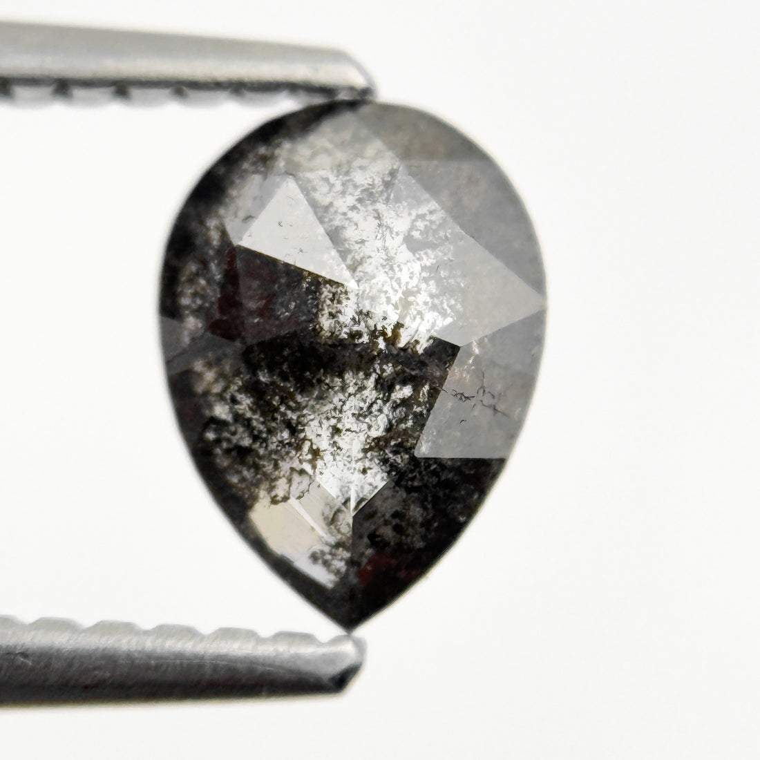 0.75 Ct Pear Rose Cut Grey Natural Minimal Salt and pepper Diamond