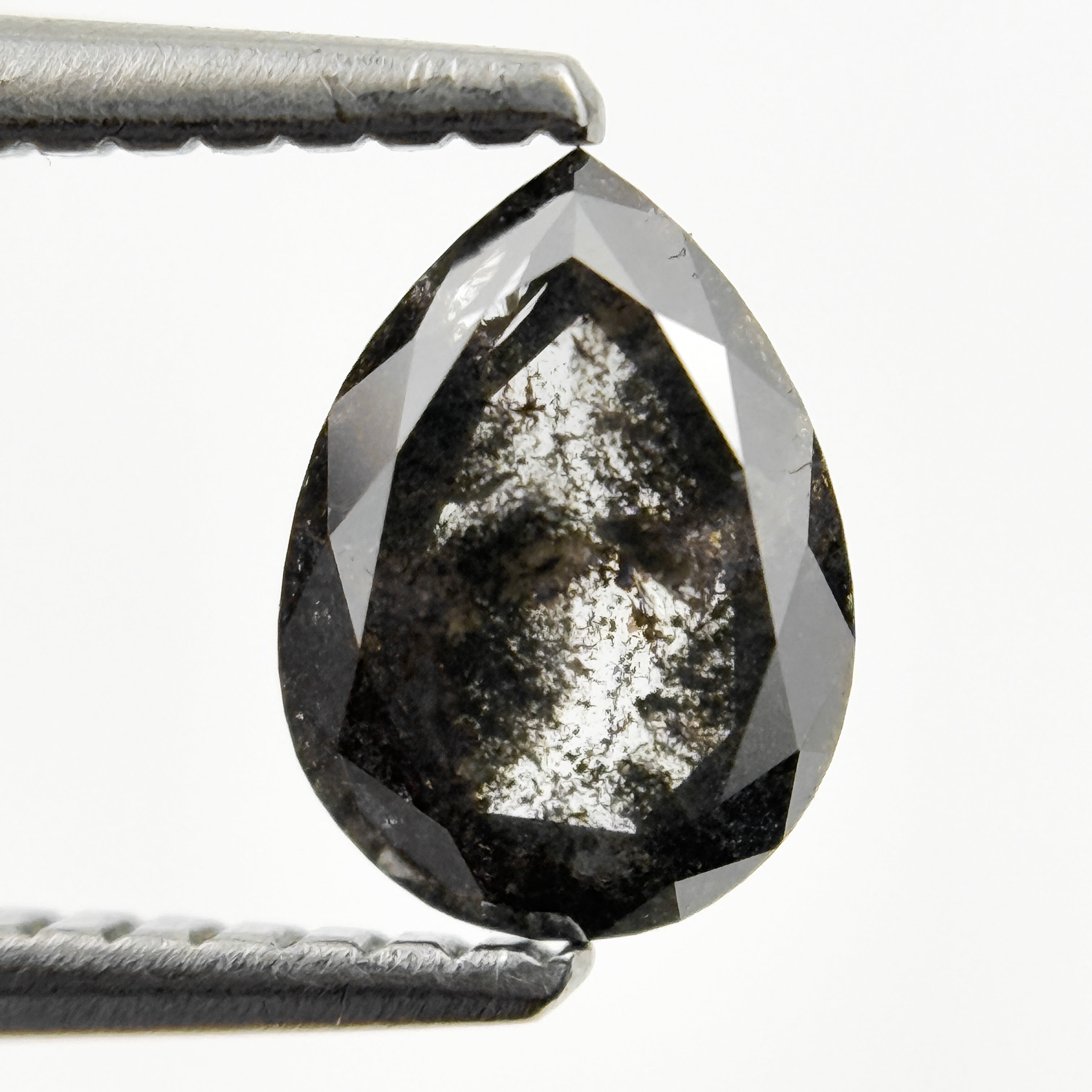0.75 Ct Pear Rose Cut Grey Natural Minimal Salt and pepper Diamond