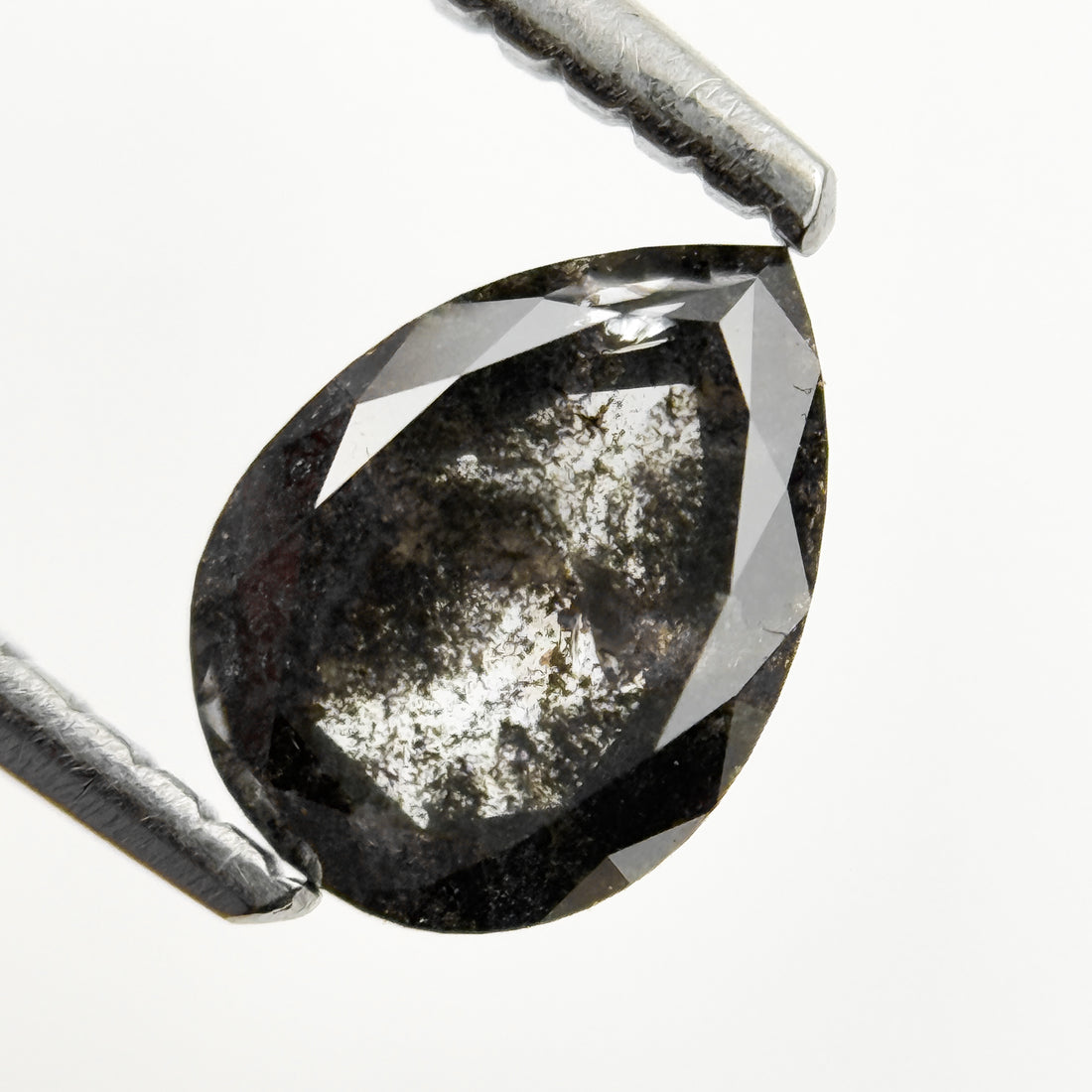 0.75 Ct Pear Rose Cut Grey Natural Minimal Salt and pepper Diamond
