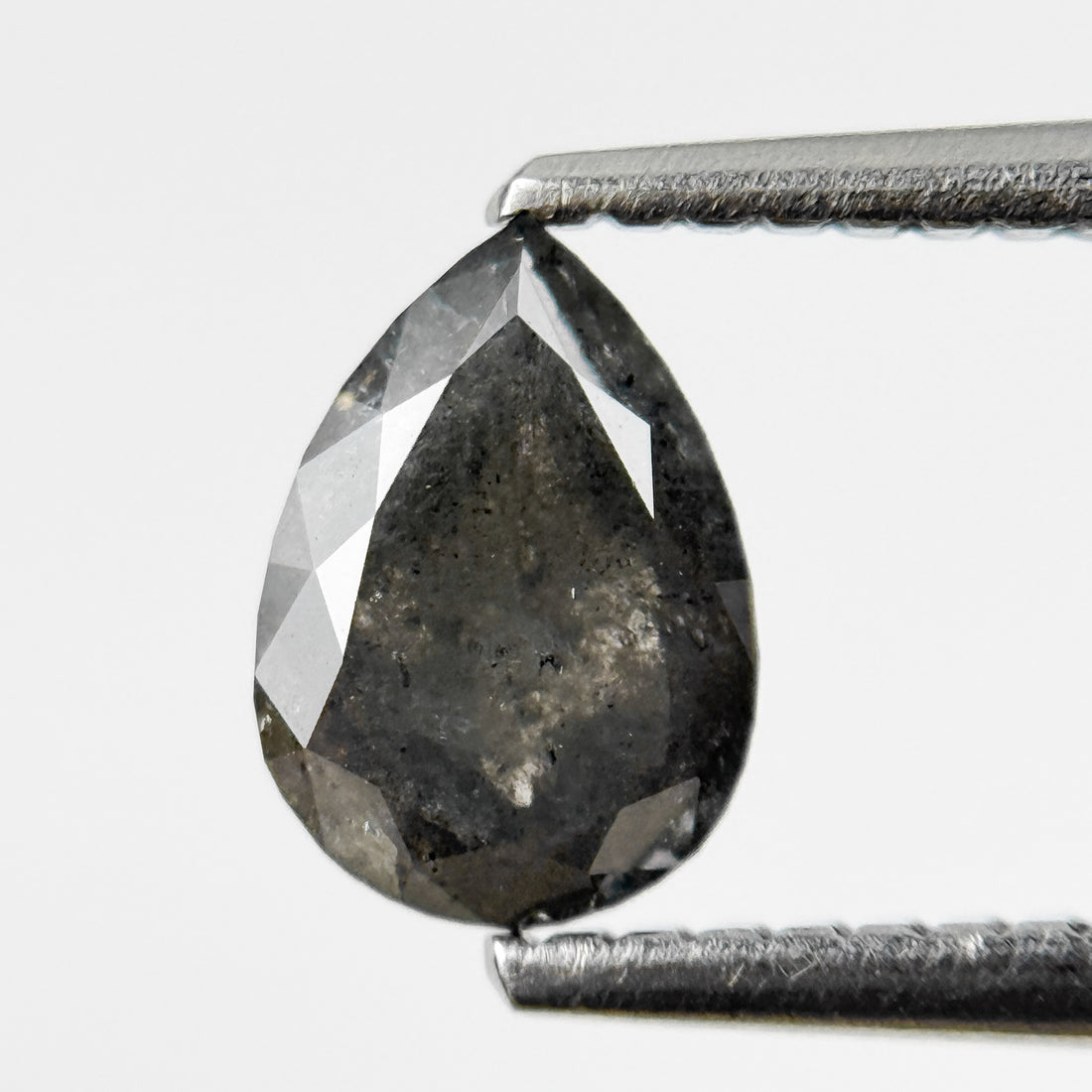 0.88 Ct Pear Rose Cut Grey Natural Salt and Pepper Diamond