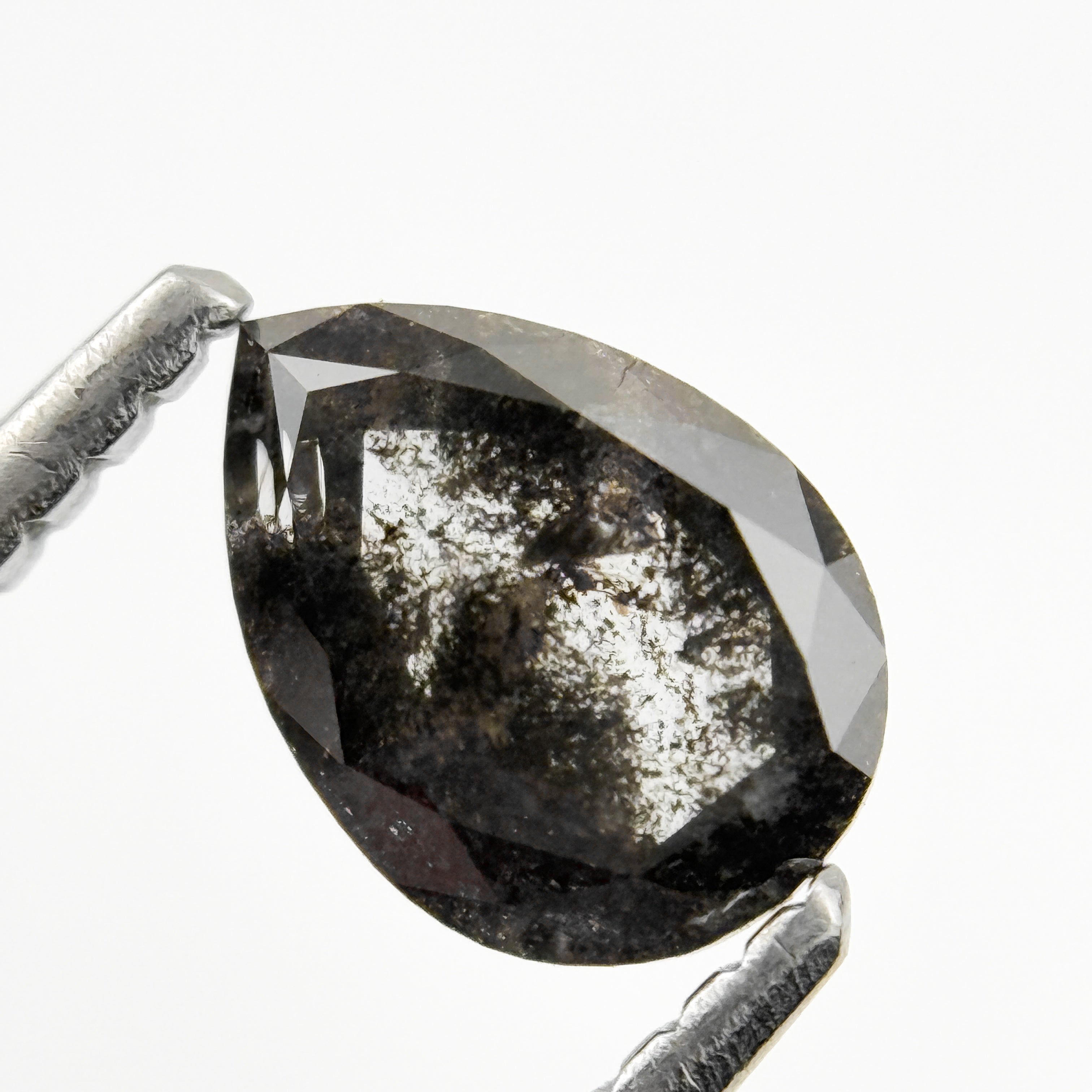0.75 Ct Pear Rose Cut Grey Natural Minimal Salt and pepper Diamond