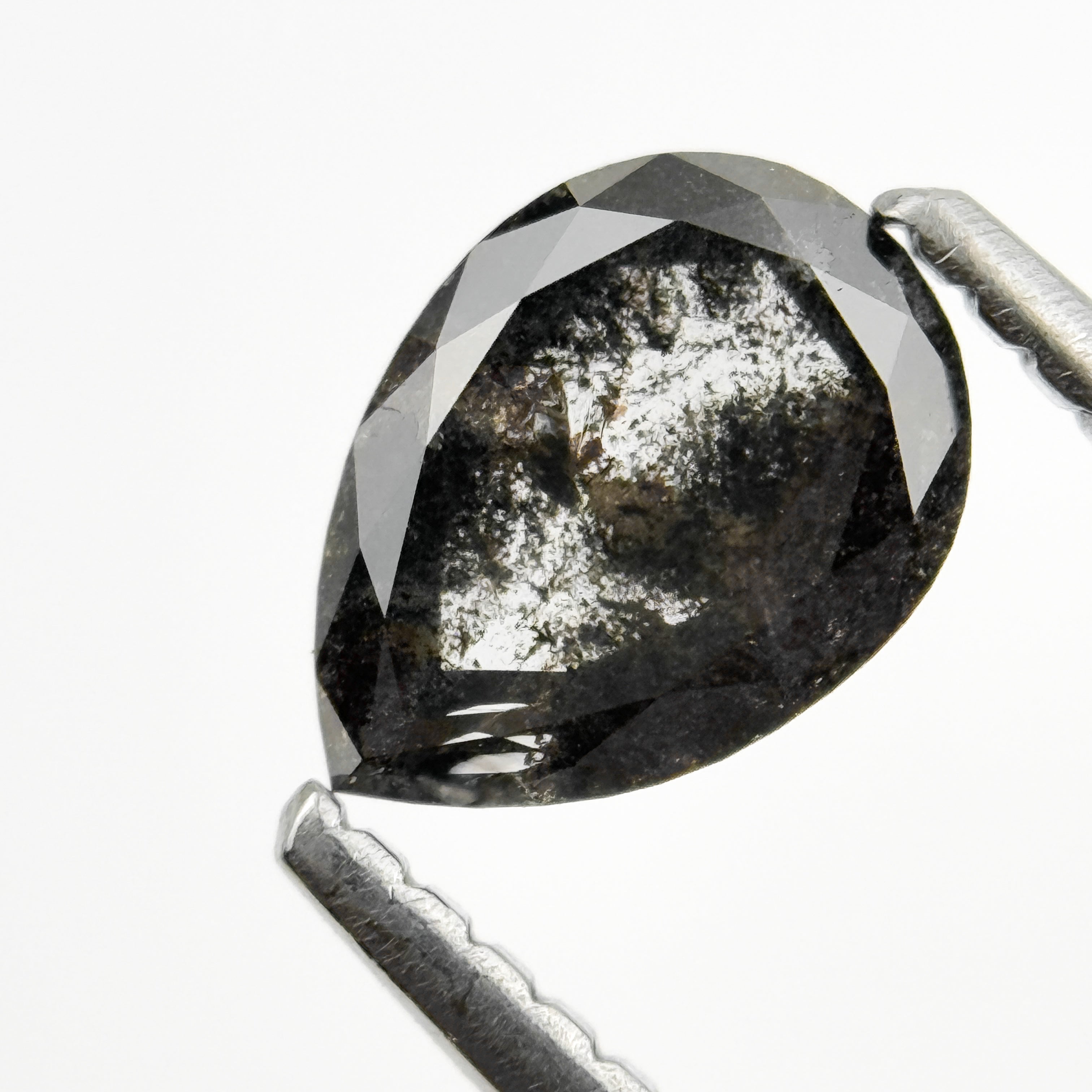 0.75 Ct Pear Rose Cut Grey Natural Minimal Salt and pepper Diamond