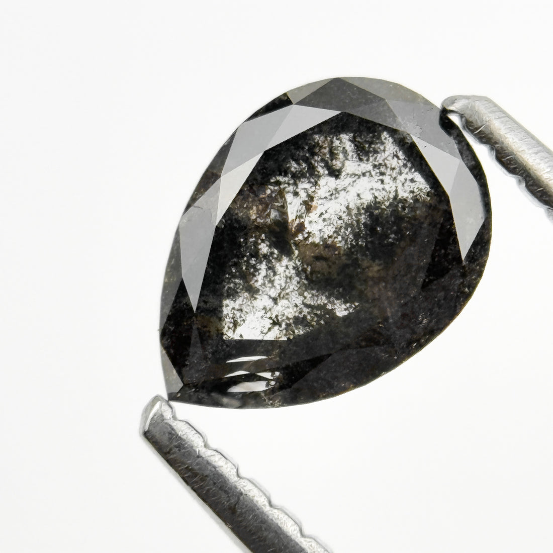 0.75 Ct Pear Rose Cut Grey Natural Minimal Salt and pepper Diamond
