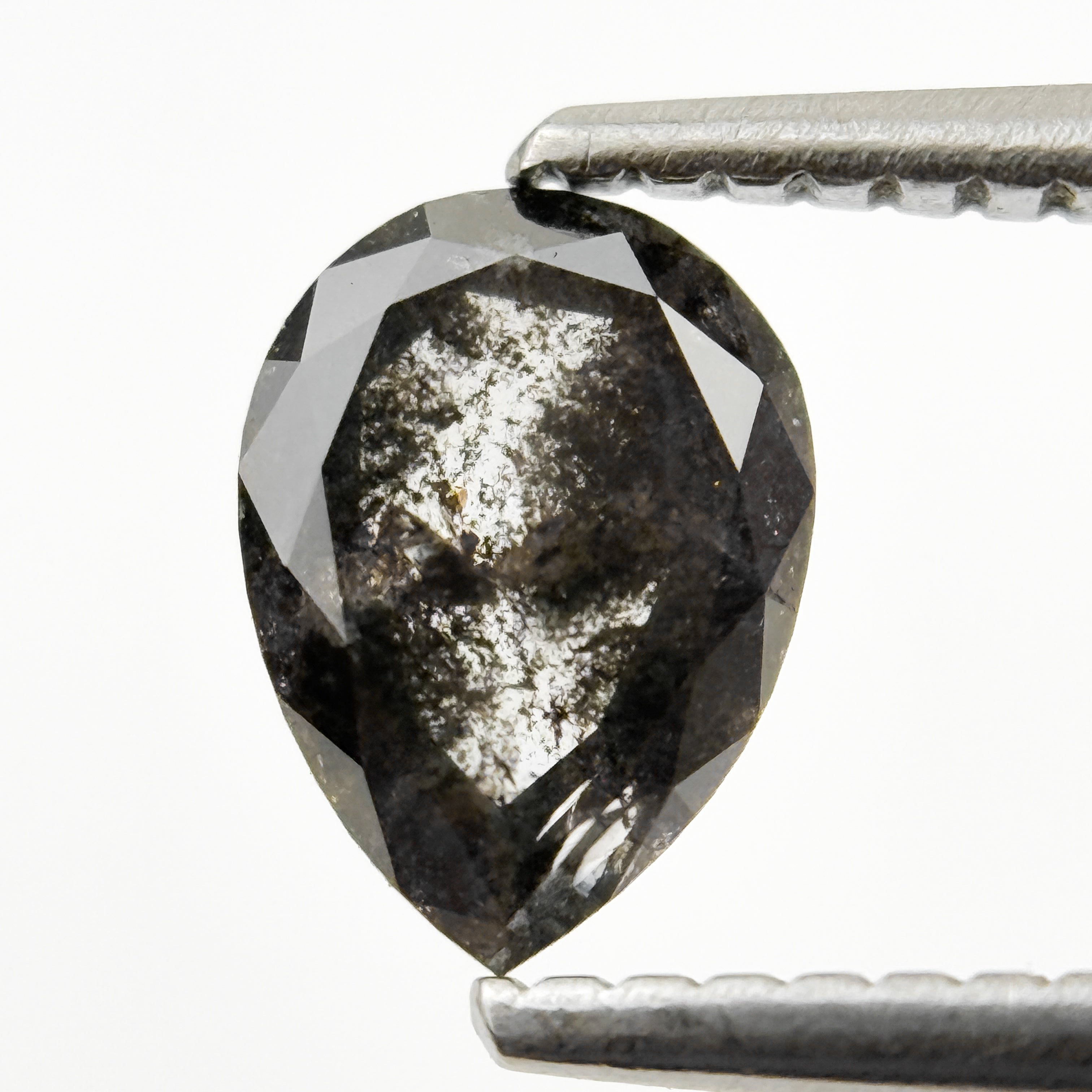 0.75 Ct Pear Rose Cut Grey Natural Minimal Salt and pepper Diamond