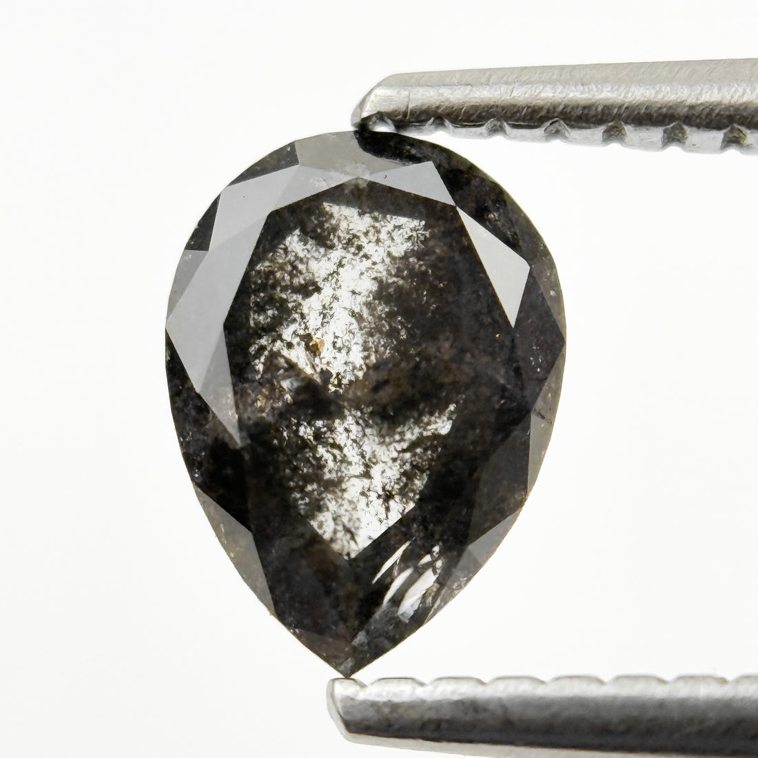 0.75 Ct Pear Rose Cut Grey Natural Minimal Salt and pepper Diamond