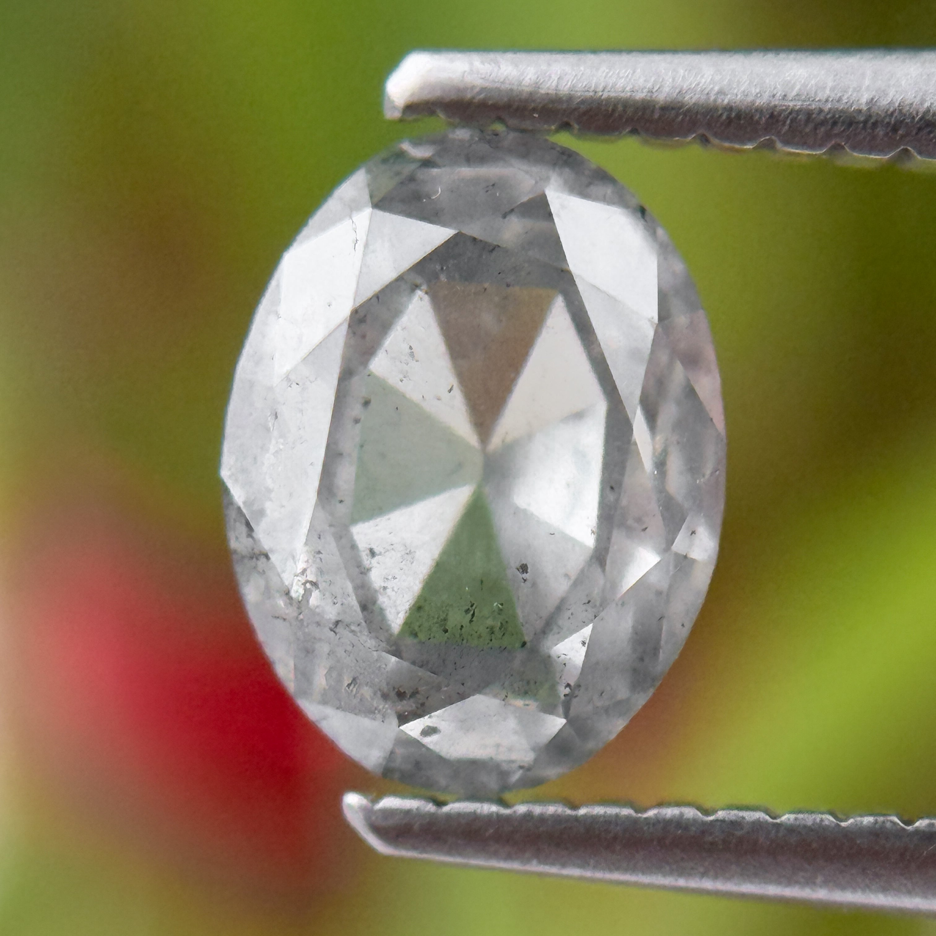 1.79 Ct Oval Rose Cut ICY White Natural Salt and Pepper Diamond