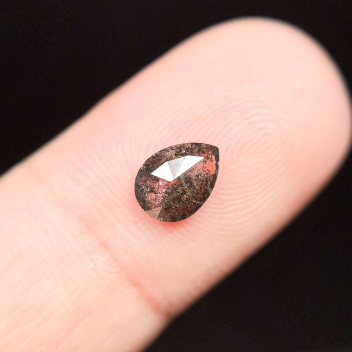 0.75 Ct Pear Rose Cut Grey Natural Minimal Salt and pepper Diamond