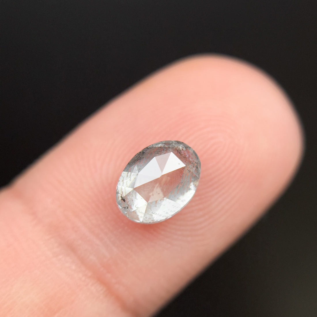 1.79 Ct Oval Rose Cut ICY White Natural Salt and Pepper Diamond