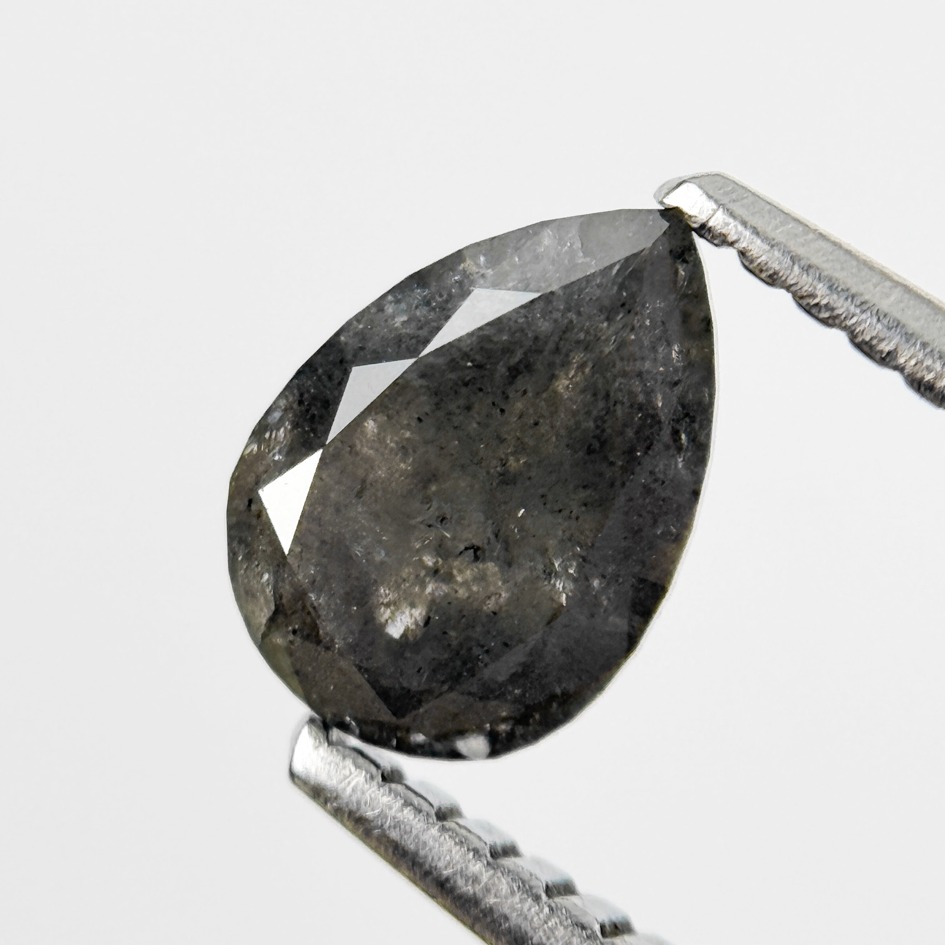 0.88 Ct Pear Rose Cut Grey Natural Salt and Pepper Diamond