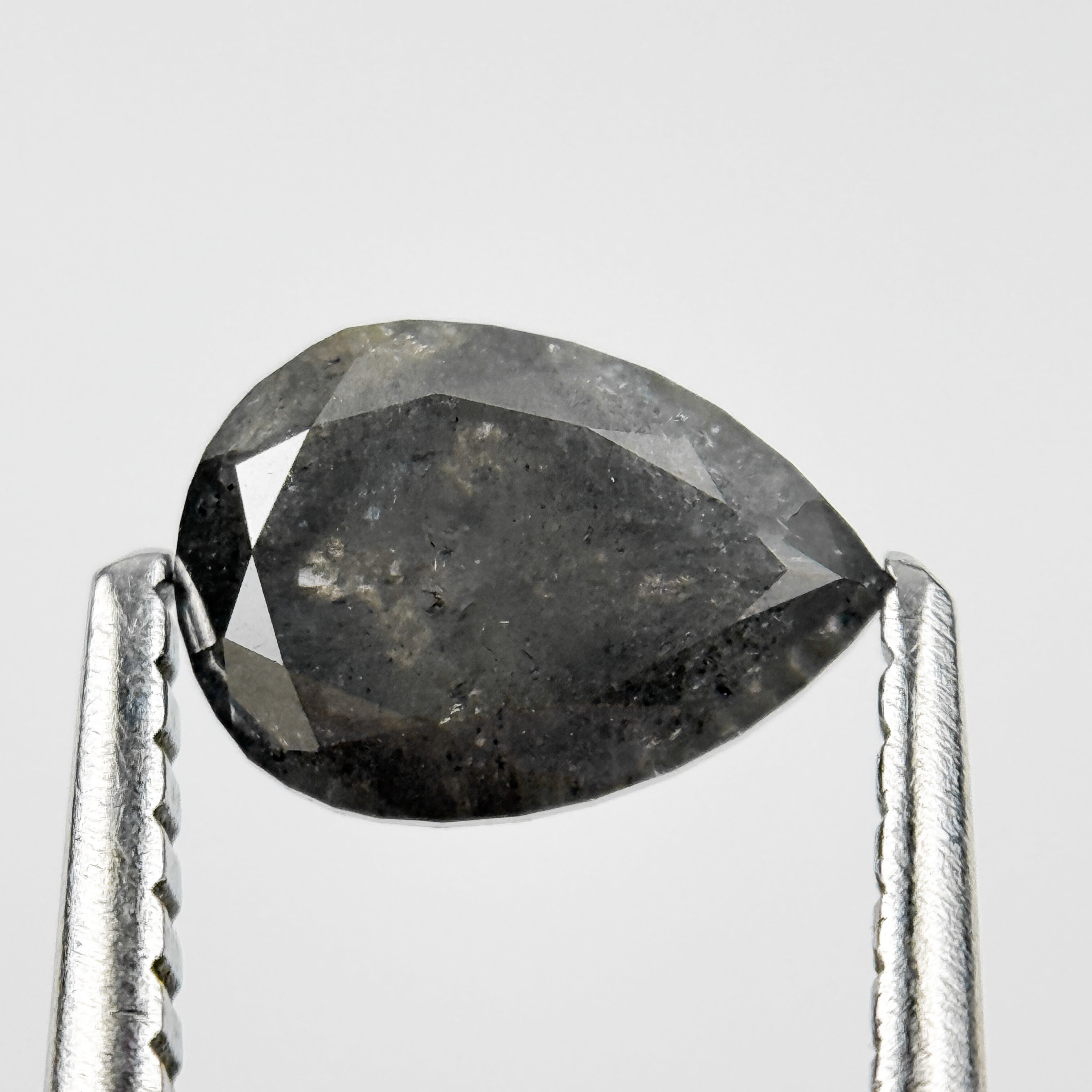 0.88 Ct Pear Rose Cut Grey Natural Salt and Pepper Diamond