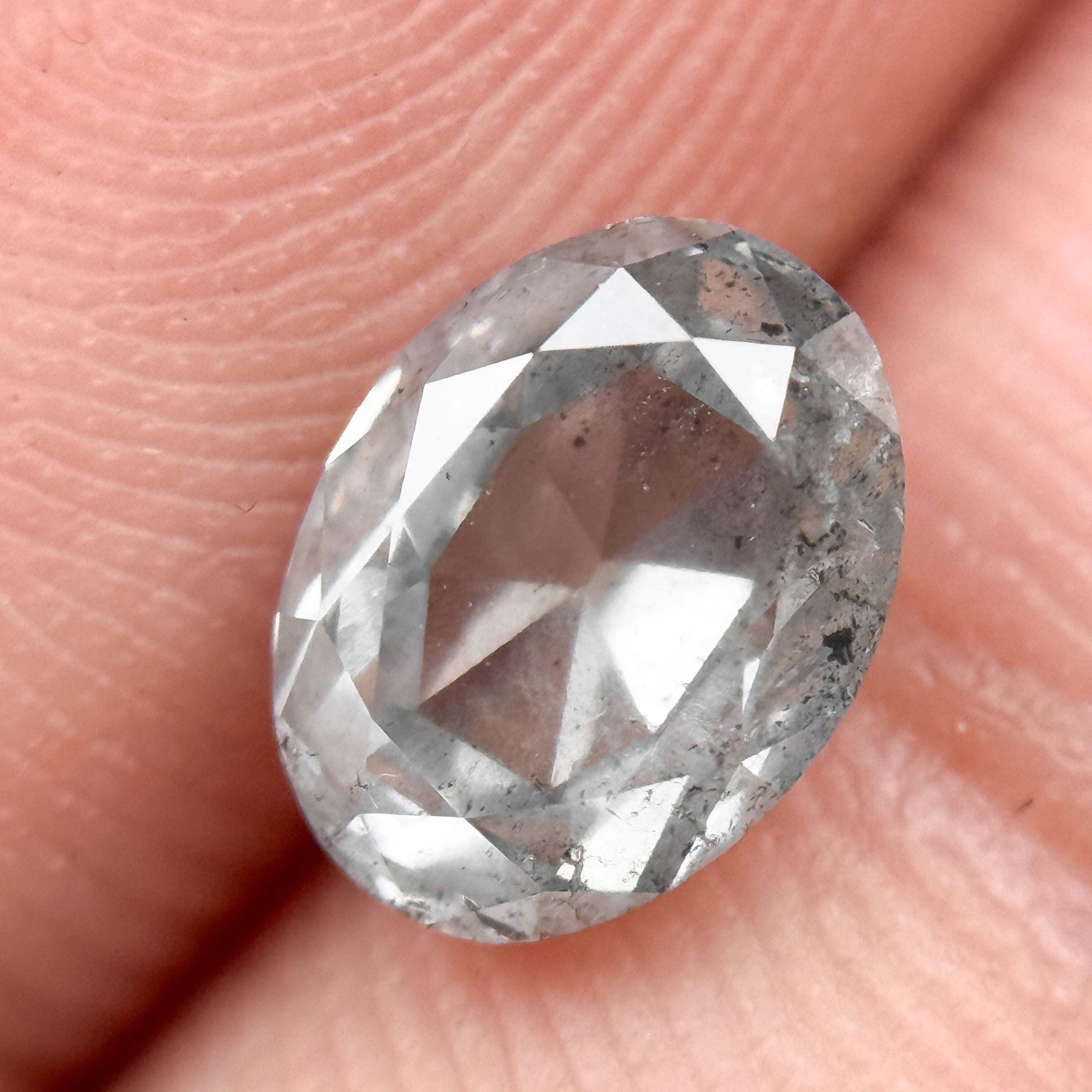 1.79 Ct Oval Rose Cut ICY White Natural Salt and Pepper Diamond