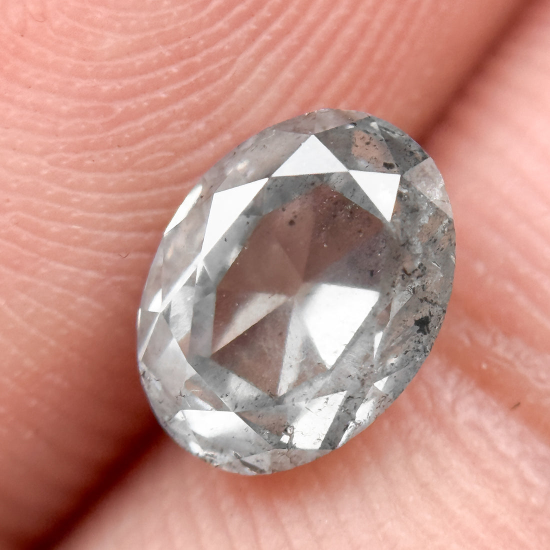 1.79 Ct Oval Rose Cut ICY White Natural Salt and Pepper Diamond