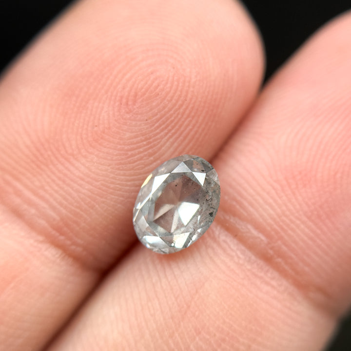1.79 Ct Oval Rose Cut ICY White Natural Salt and Pepper Diamond