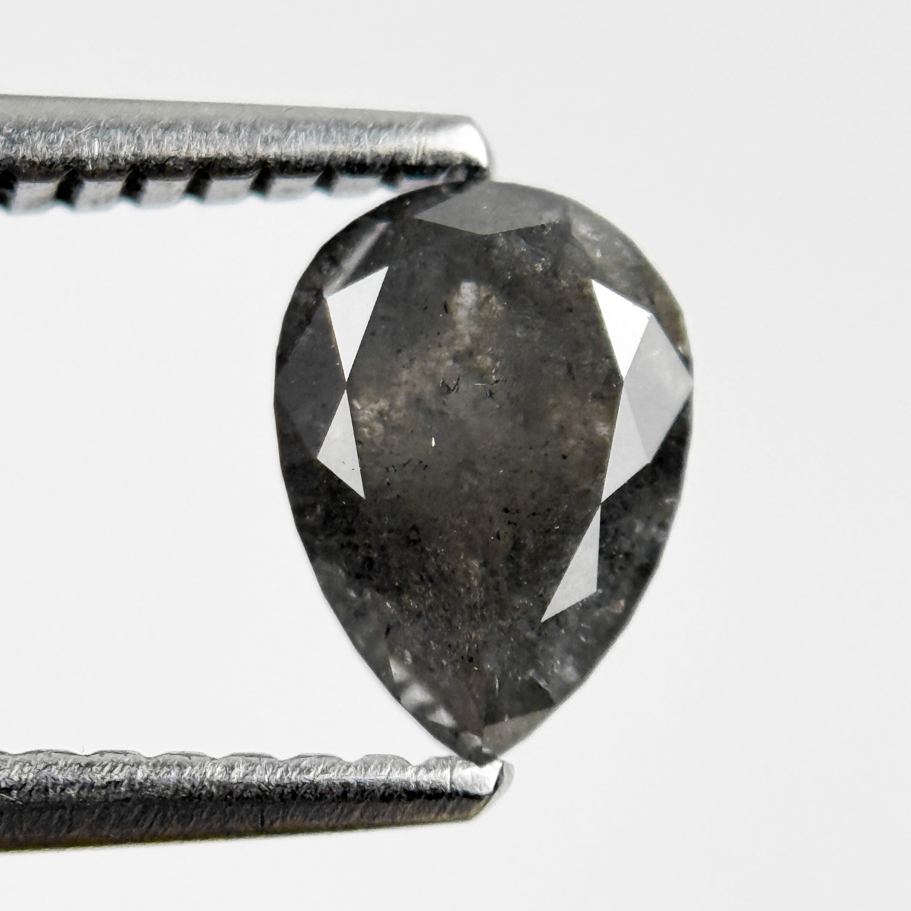 0.88 Ct Pear Rose Cut Grey Natural Salt and Pepper Diamond