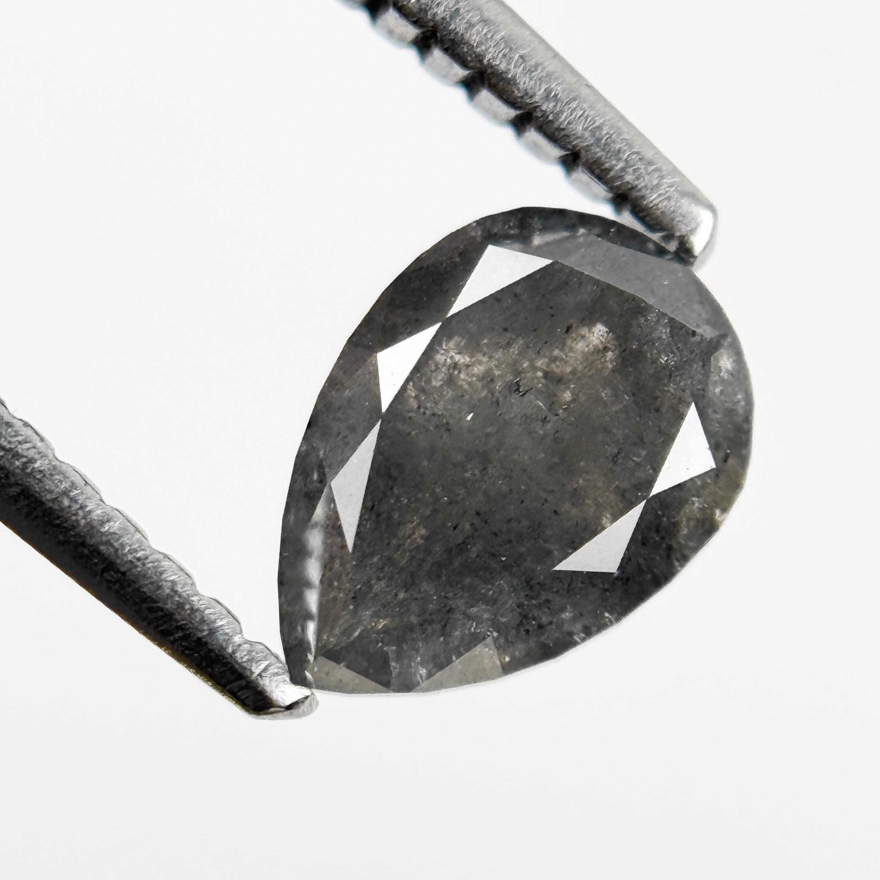 0.88 Ct Pear Rose Cut Grey Natural Salt and Pepper Diamond