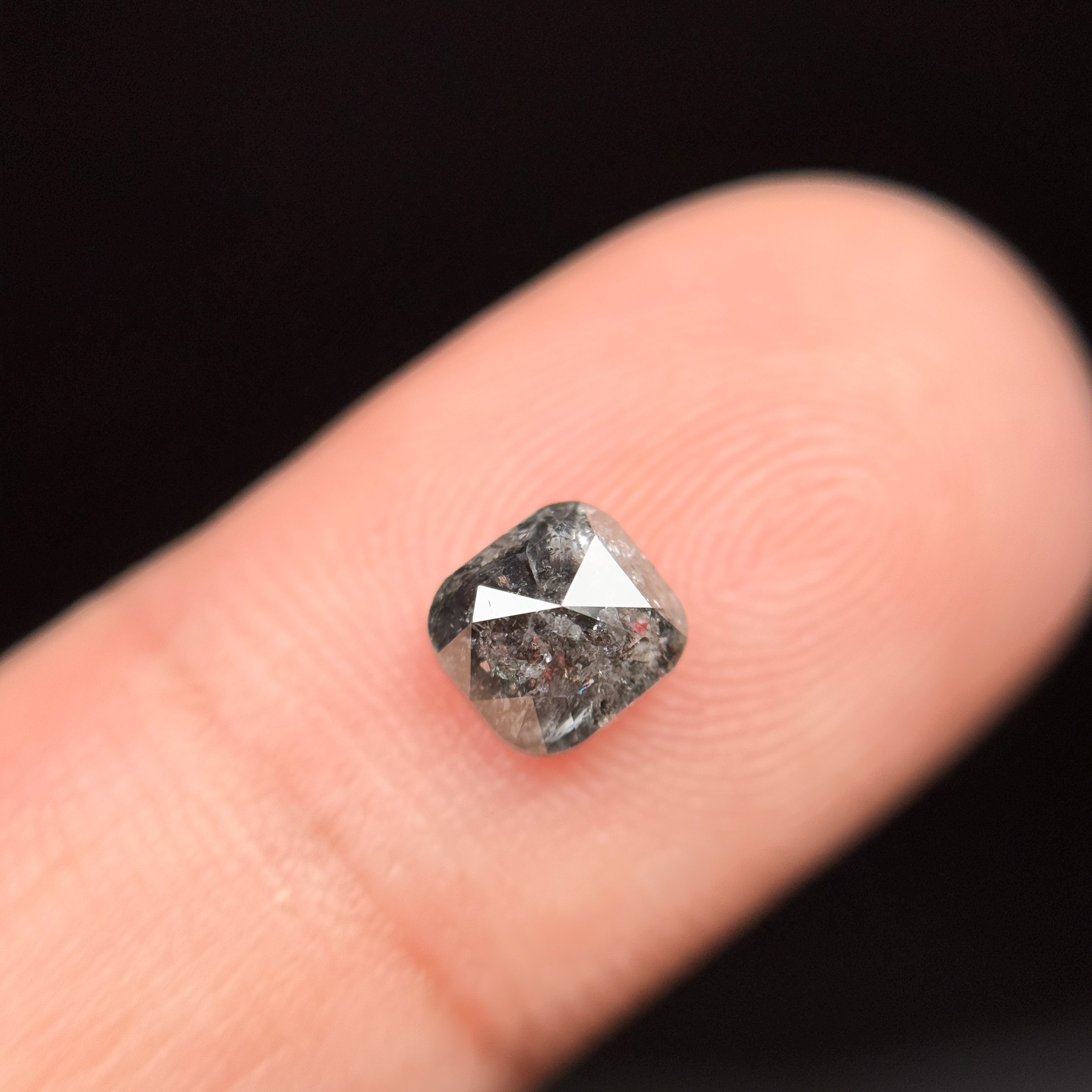1.08 Ct Cushion Rose Cut Grey Natural Fancy Salt and pepper Diamond