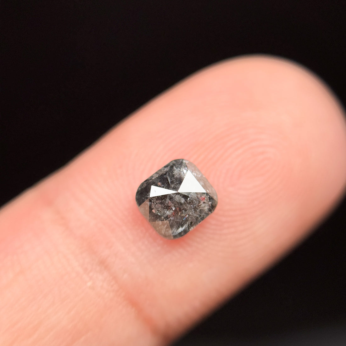 1.08 Ct Cushion Rose Cut Grey Natural Fancy Salt and pepper Diamond