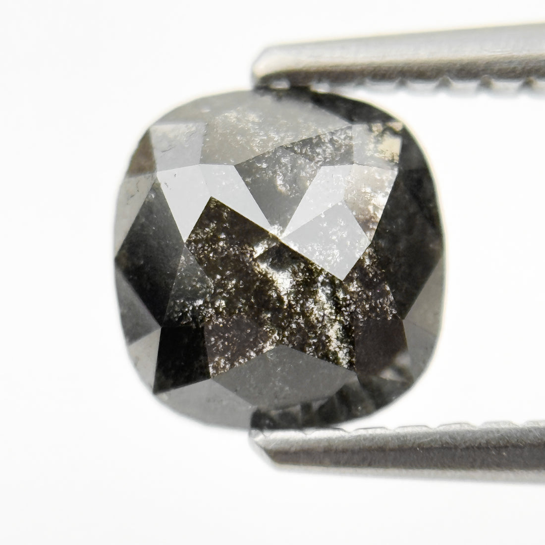 1.06 Ct Cushion Rose Cut Grey Natural Salt and pepper Diamond