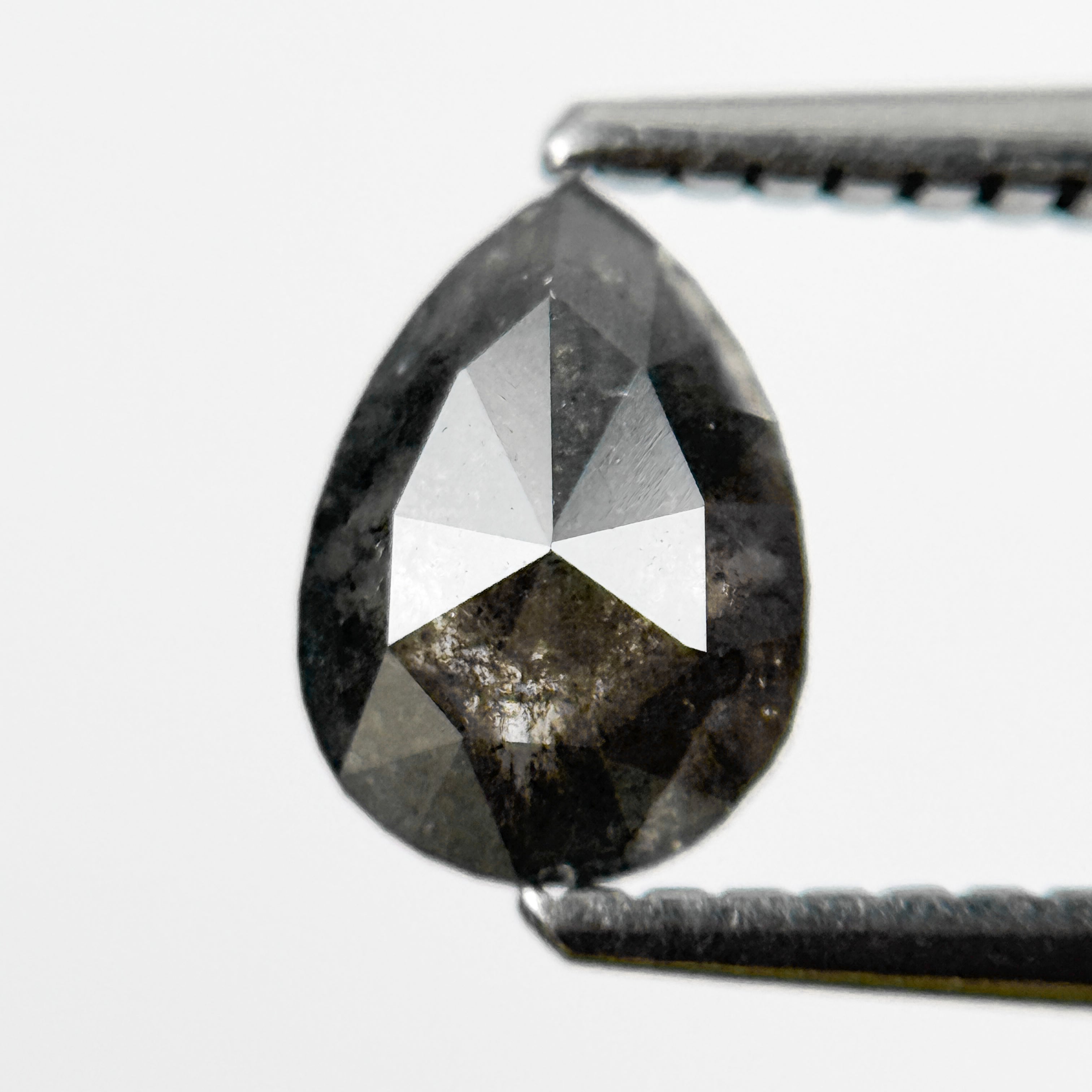 0.88 Ct Pear Rose Cut Grey Natural Salt and Pepper Diamond