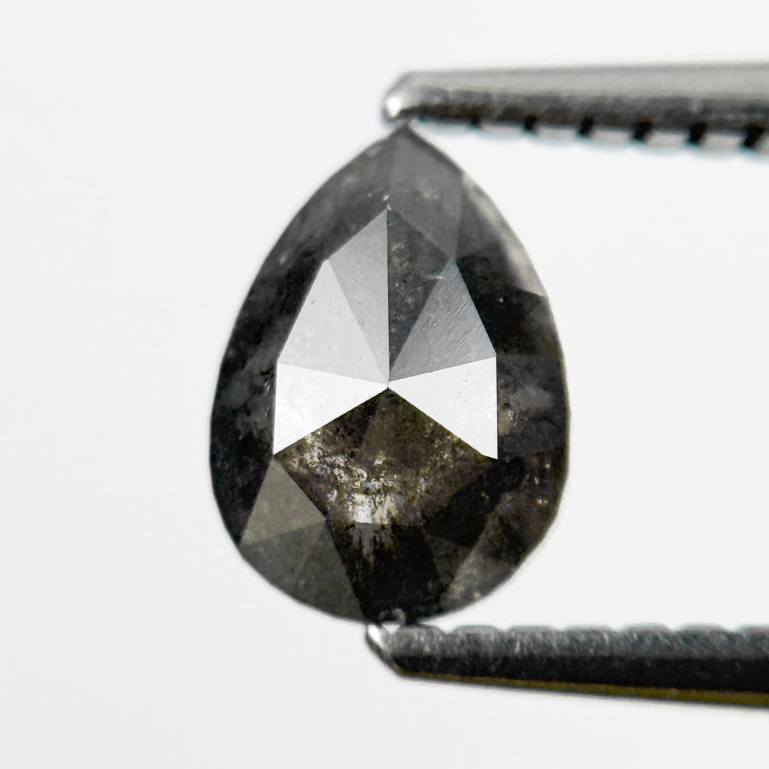 0.88 Ct Pear Rose Cut Grey Natural Salt and Pepper Diamond