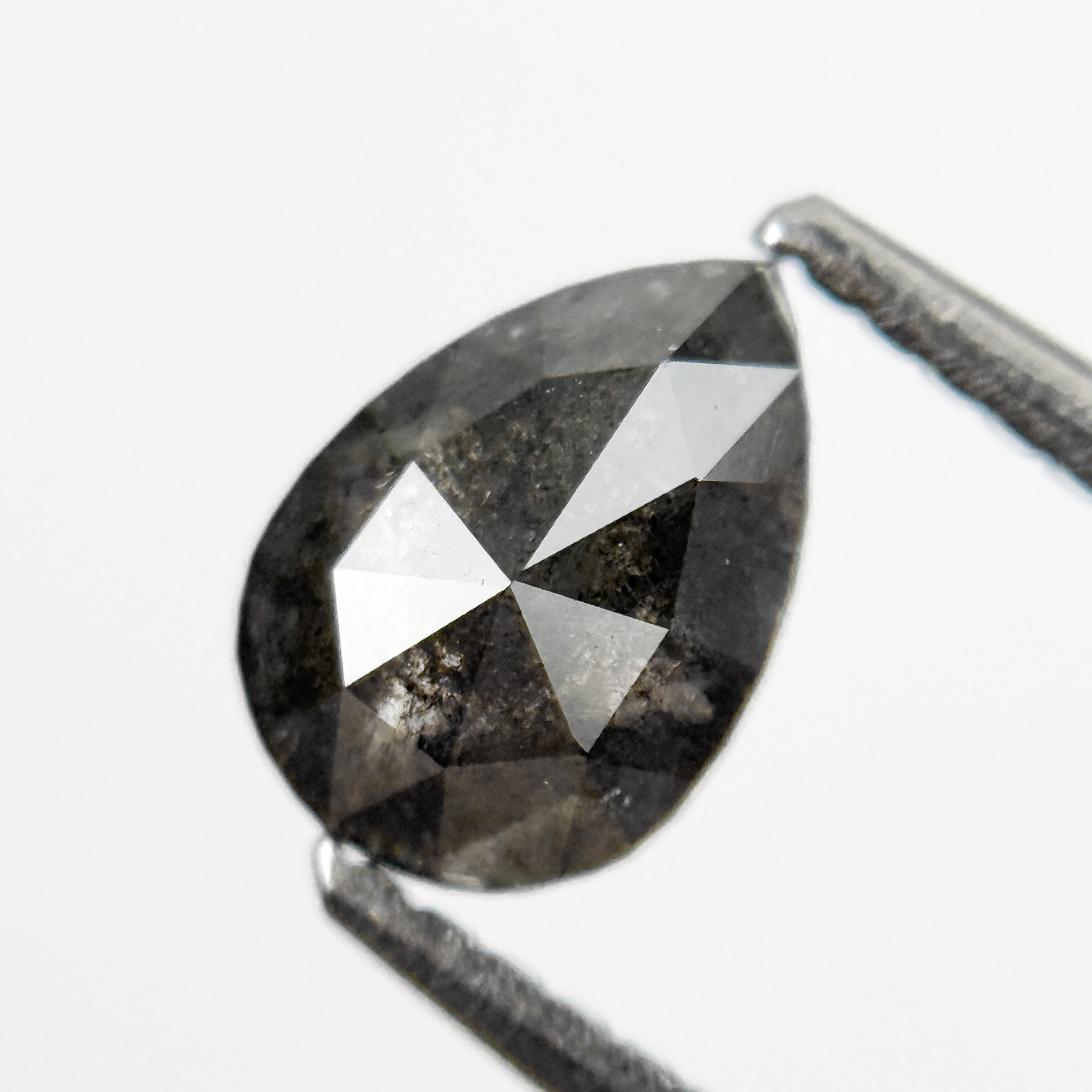 0.88 Ct Pear Rose Cut Grey Natural Salt and Pepper Diamond