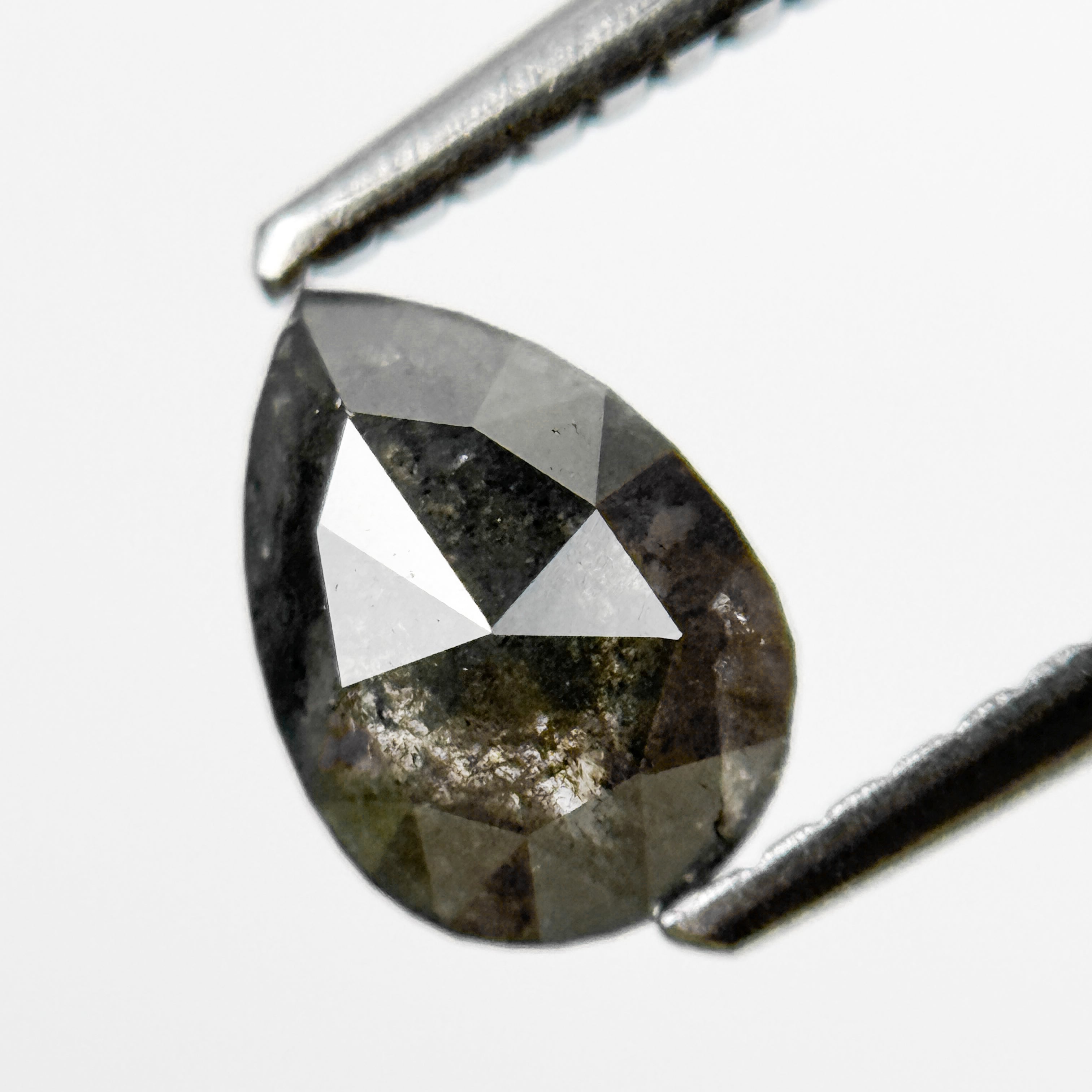 0.88 Ct Pear Rose Cut Grey Natural Salt and Pepper Diamond