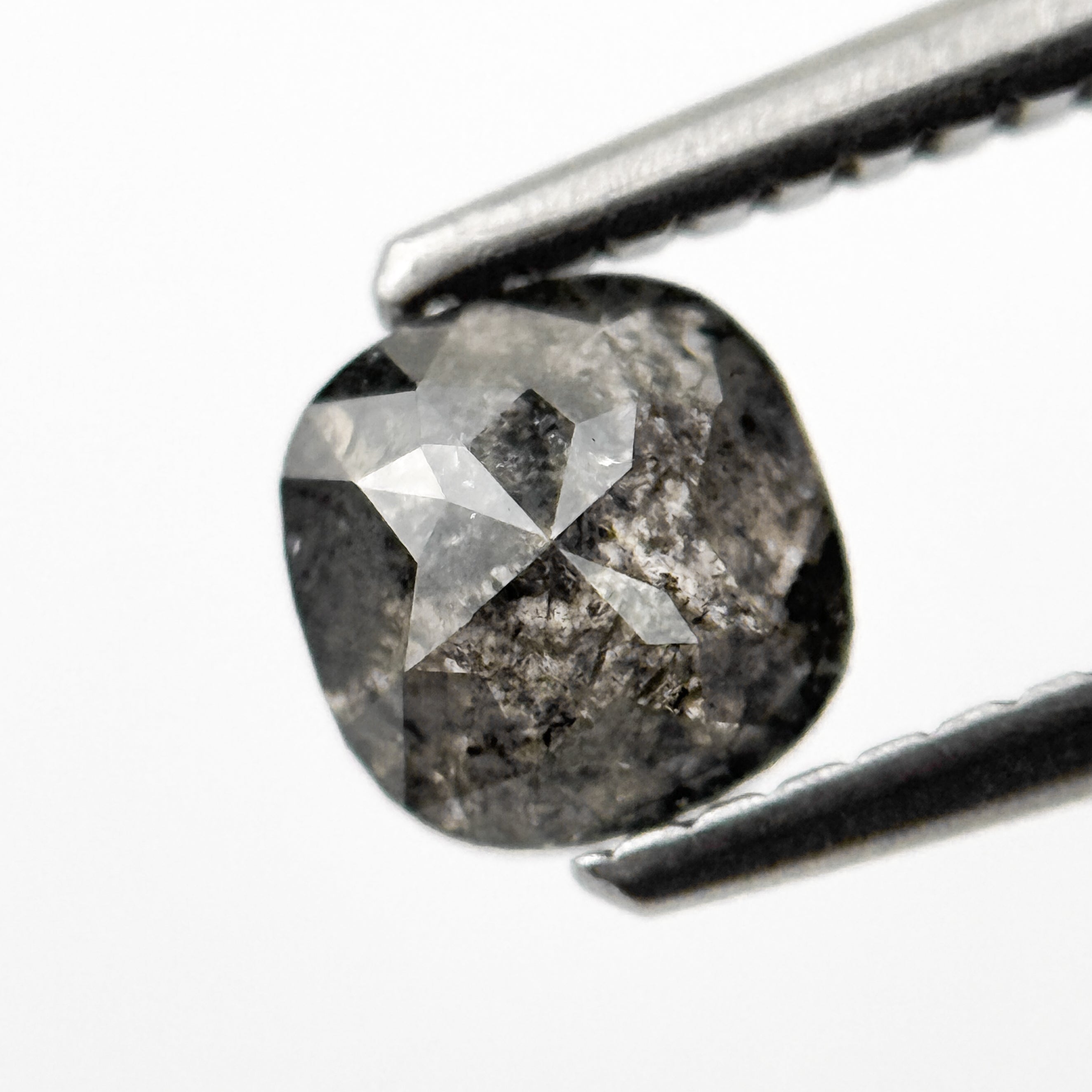 0.85 Ct Cushion Rose Cut Grey Natural Salt and Pepper Diamond