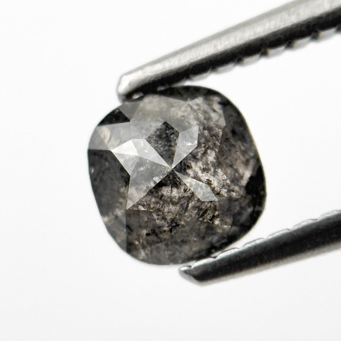 0.85 Ct Cushion Rose Cut Grey Natural Salt and Pepper Diamond
