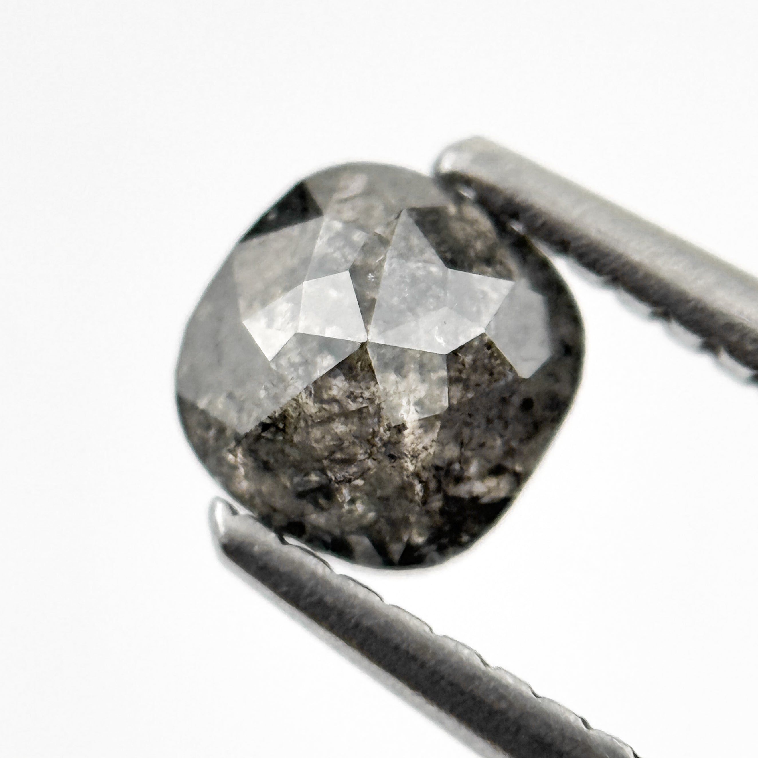 0.85 Ct Cushion Rose Cut Grey Natural Salt and Pepper Diamond