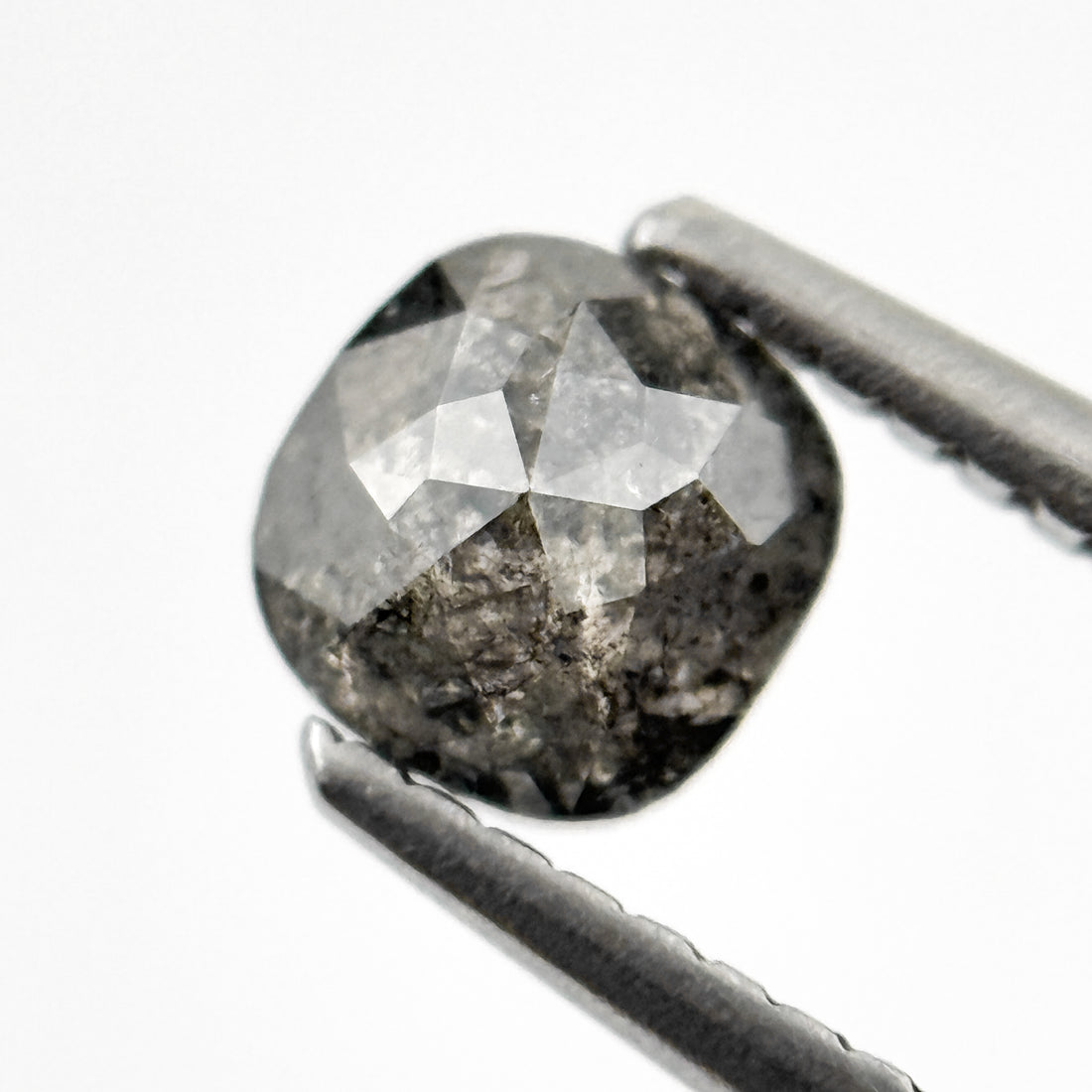 0.85 Ct Cushion Rose Cut Grey Natural Salt and Pepper Diamond
