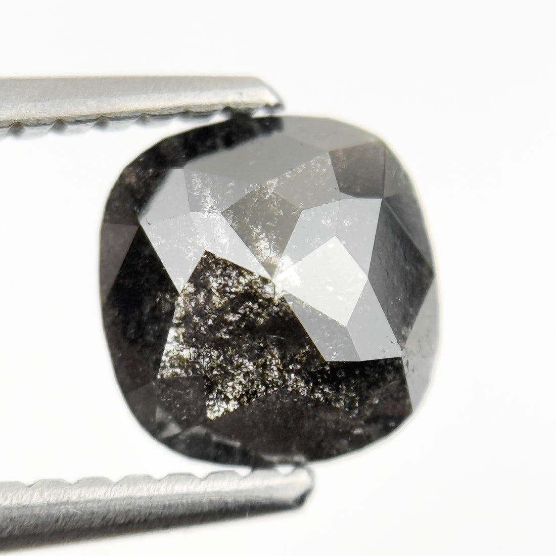 1.06 Ct Cushion Rose Cut Grey Natural Salt and pepper Diamond