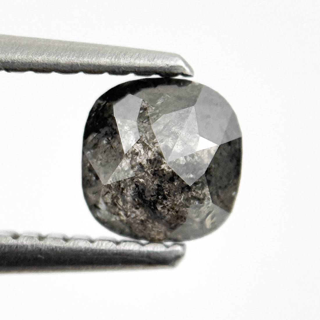 0.85 Ct Cushion Rose Cut Grey Natural Salt and Pepper Diamond