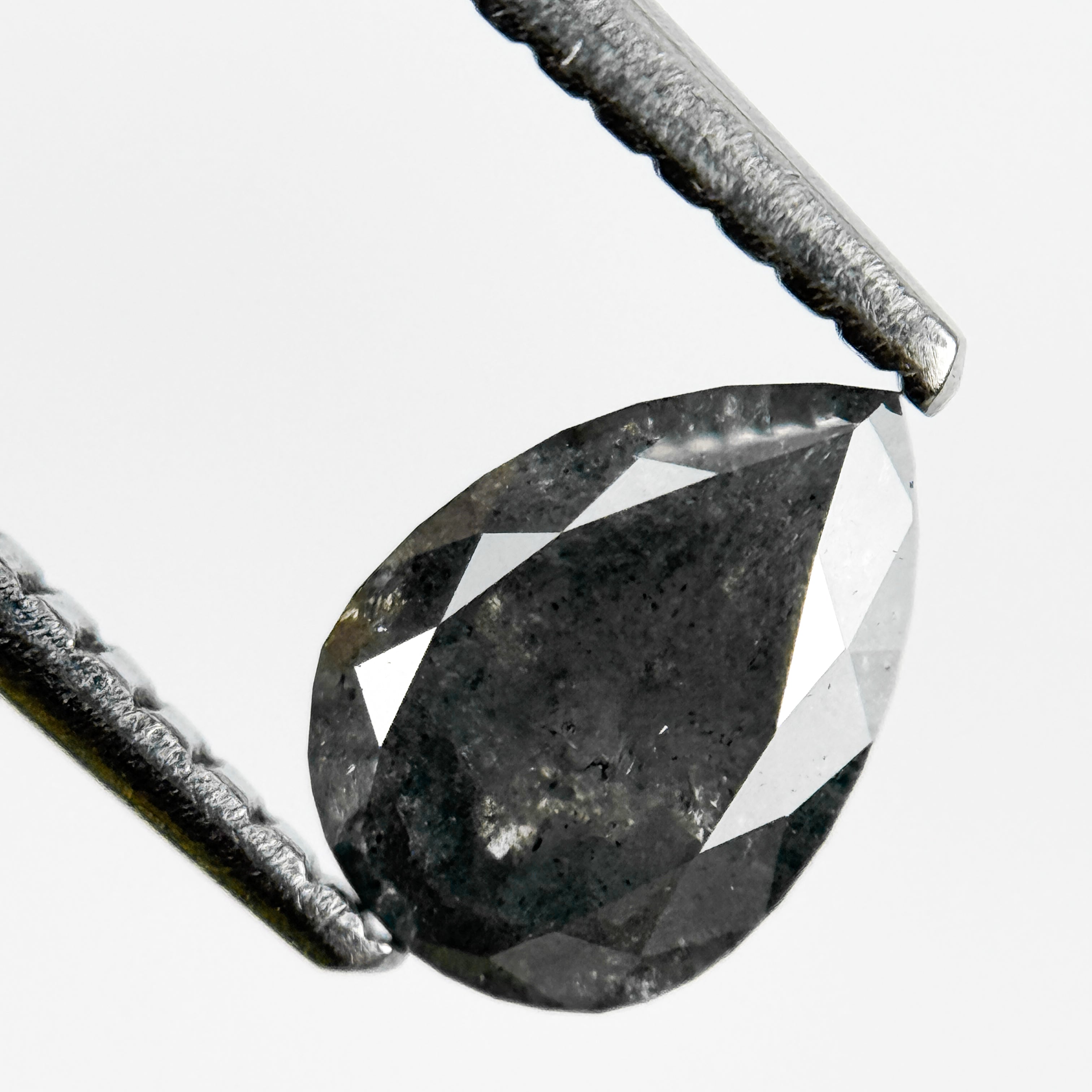 0.88 Ct Pear Rose Cut Grey Natural Salt and Pepper Diamond