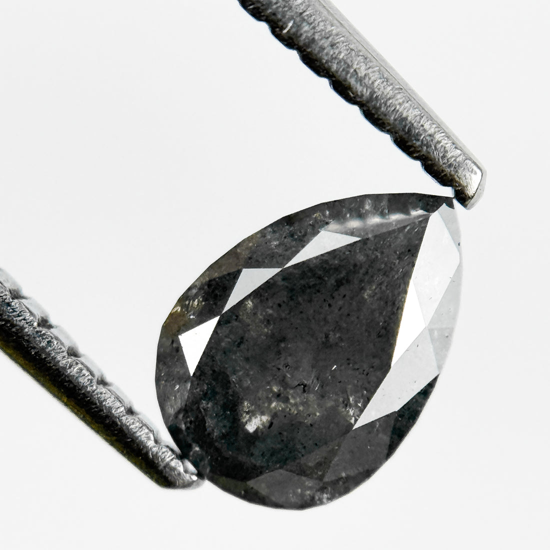 0.88 Ct Pear Rose Cut Grey Natural Salt and Pepper Diamond