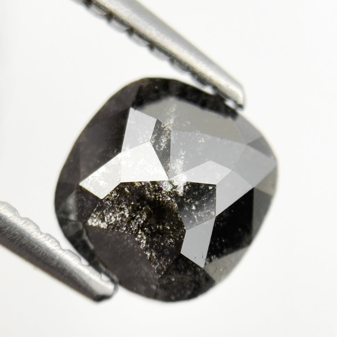 1.06 Ct Cushion Rose Cut Grey Natural Salt and pepper Diamond