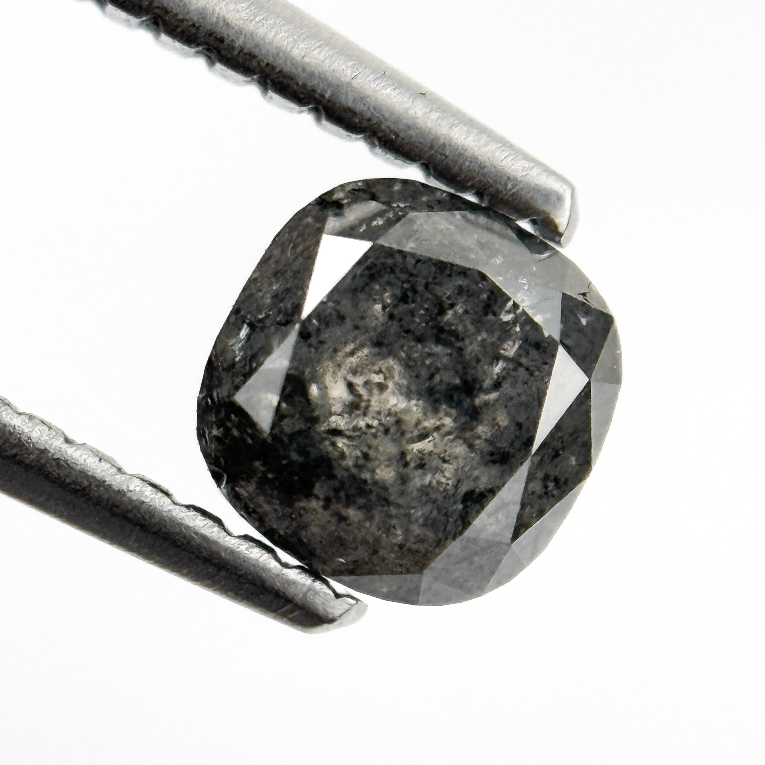 0.85 Ct Cushion Rose Cut Grey Natural Salt and Pepper Diamond