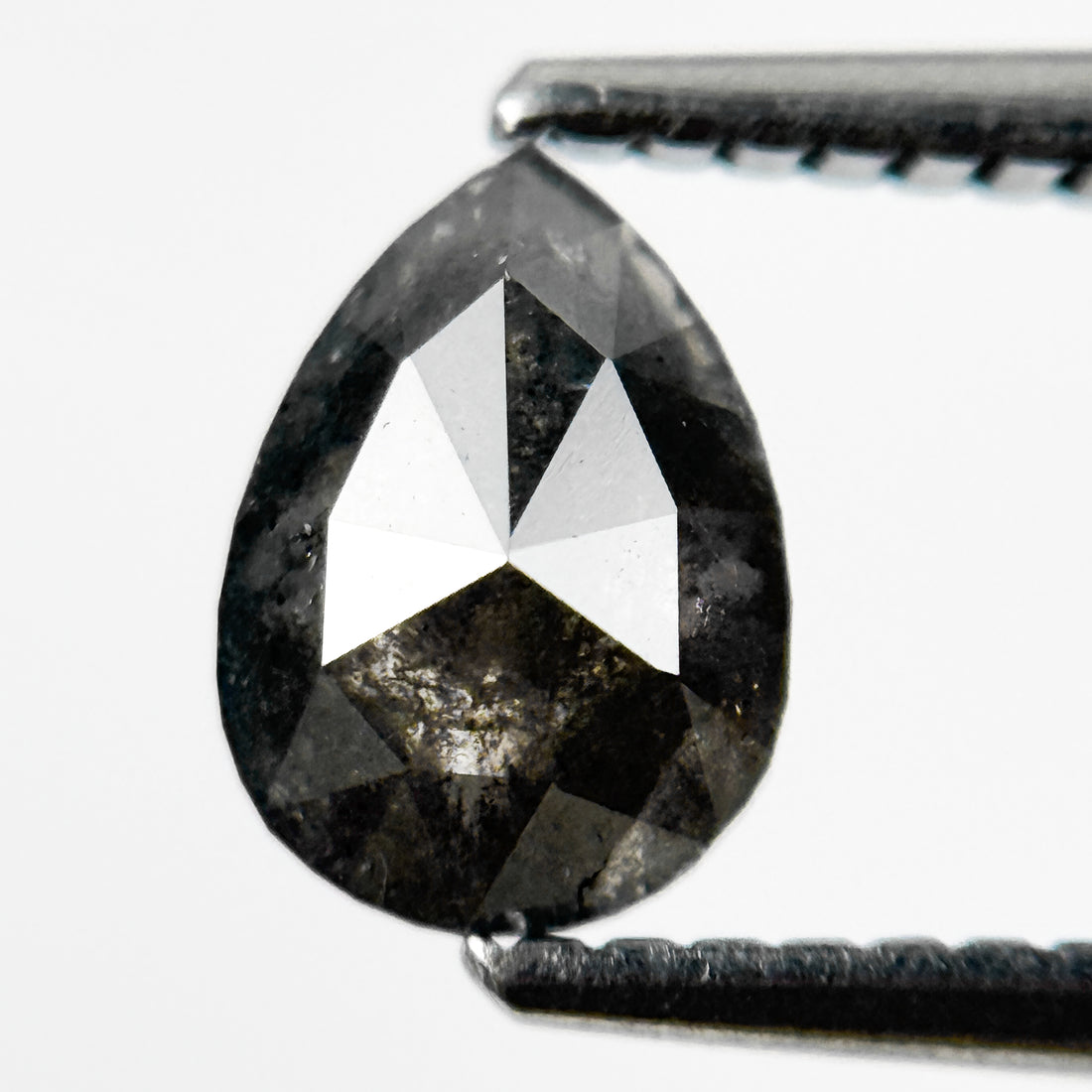 0.88 Ct Pear Rose Cut Grey Natural Salt and Pepper Diamond