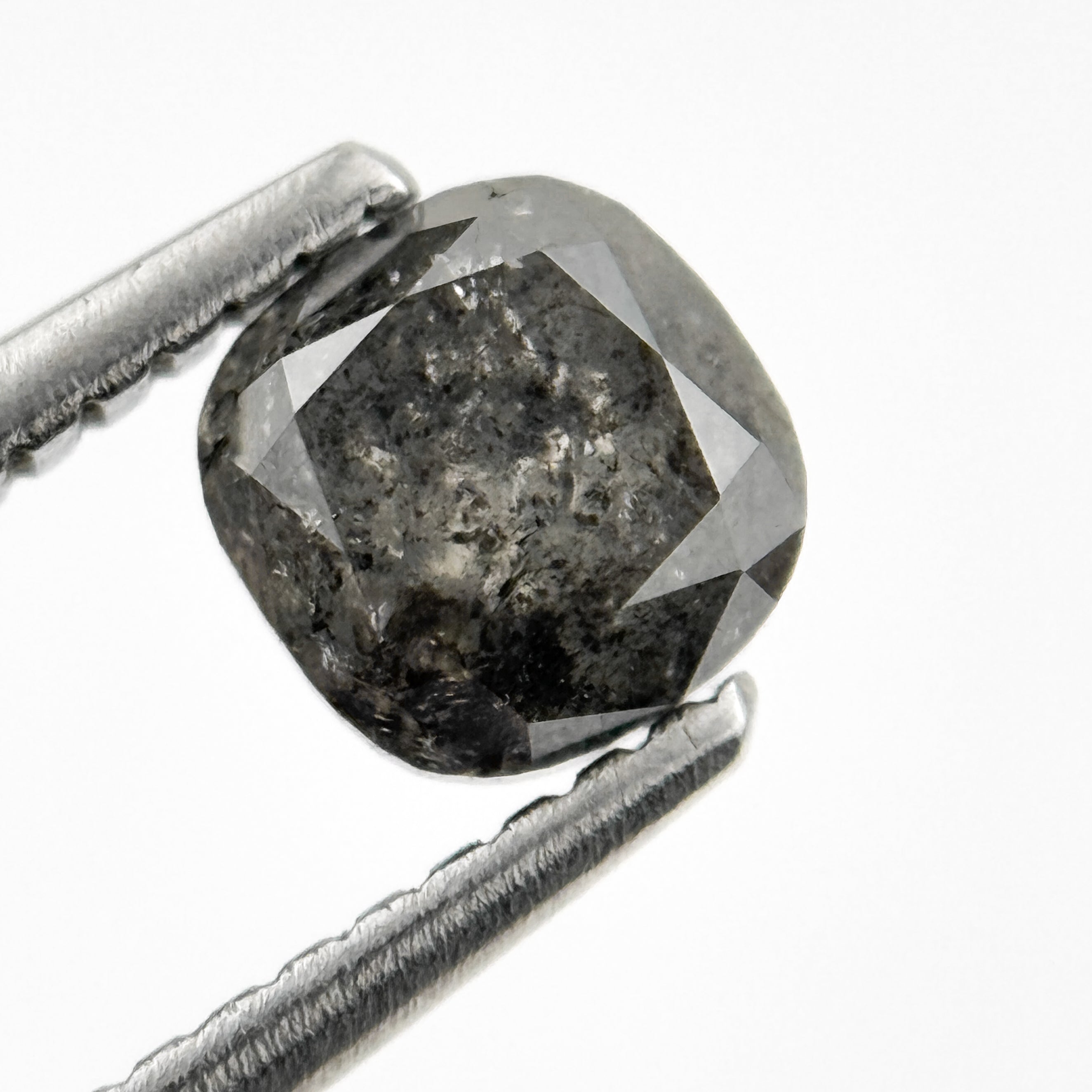 0.85 Ct Cushion Rose Cut Grey Natural Salt and Pepper Diamond