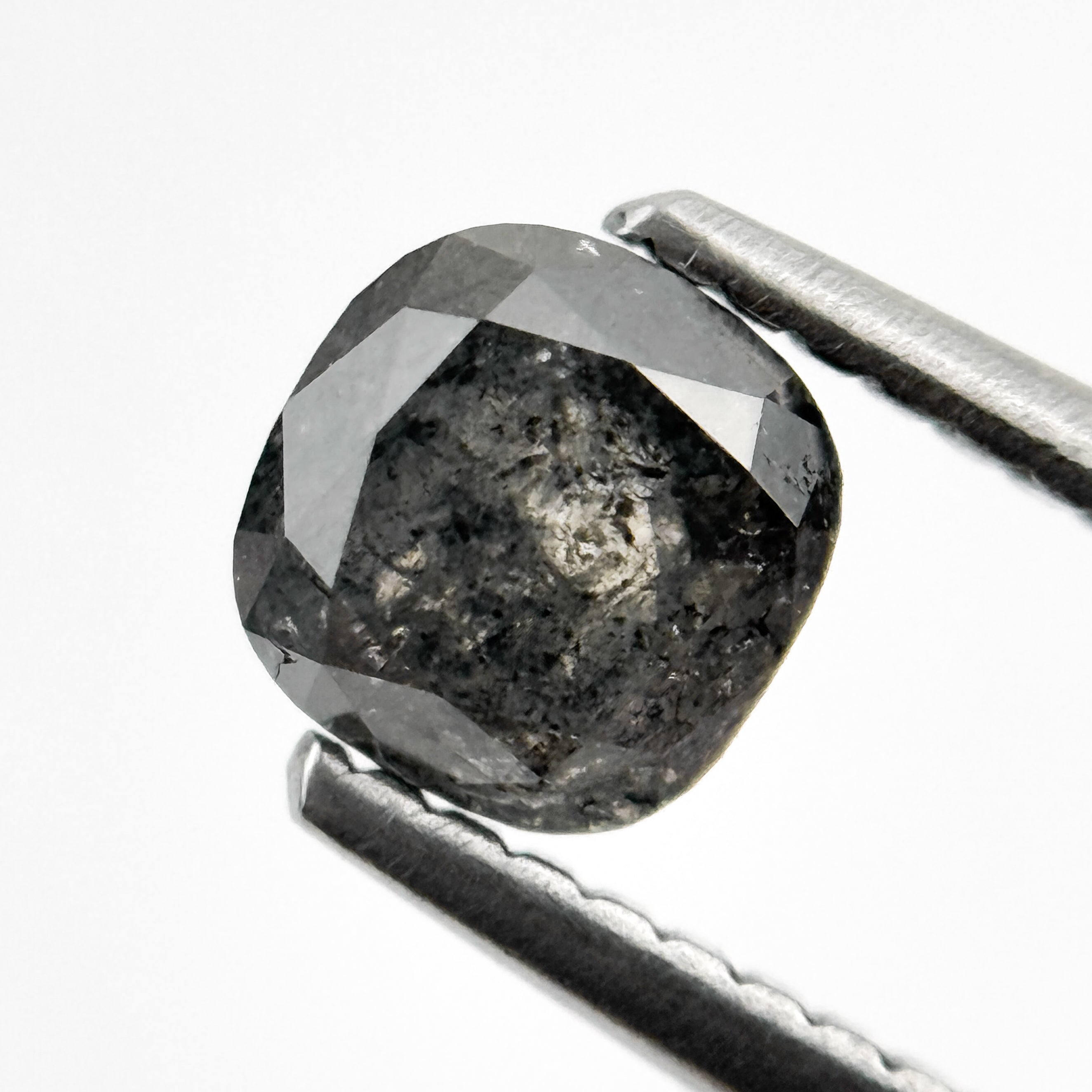 0.85 Ct Cushion Rose Cut Grey Natural Salt and Pepper Diamond