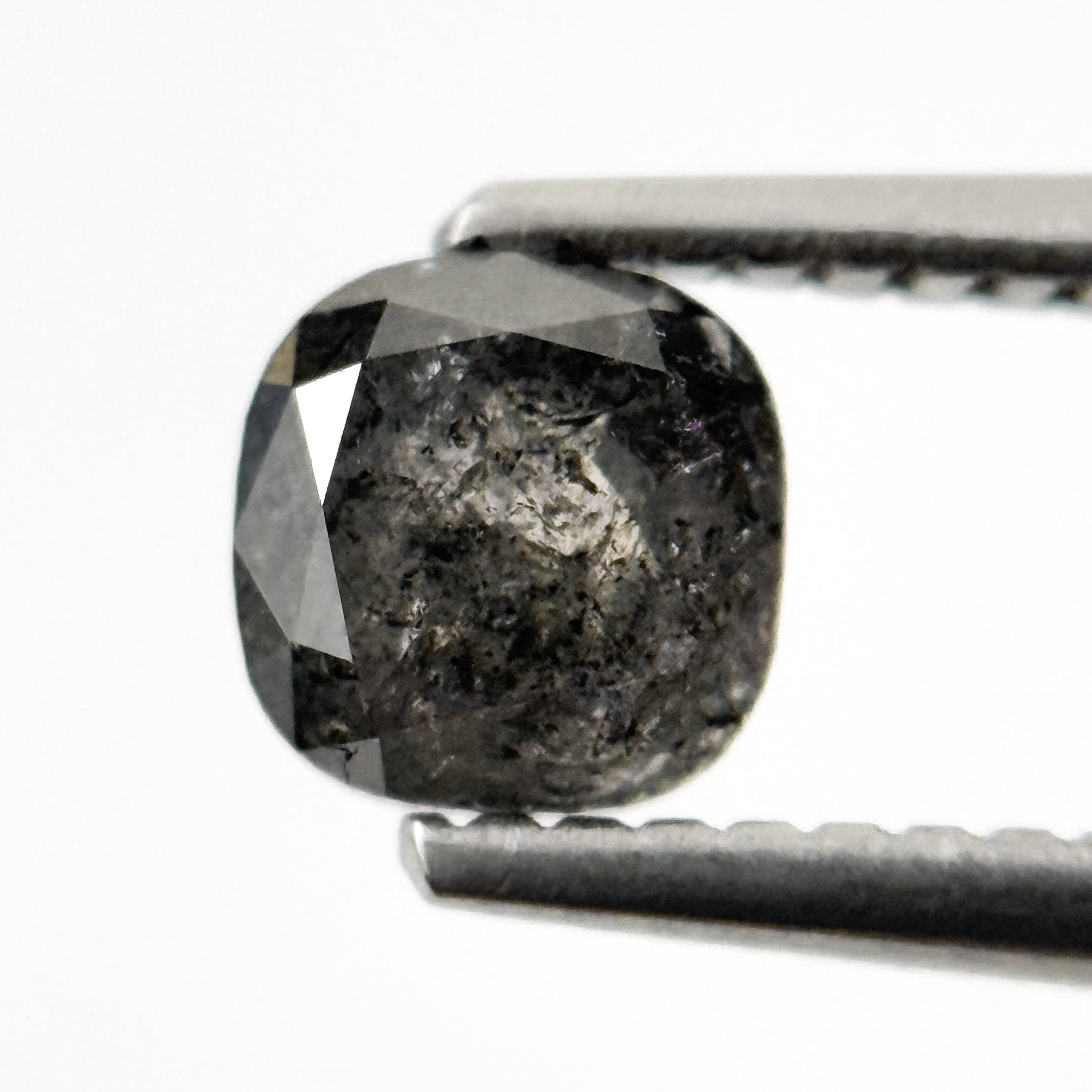 0.85 Ct Cushion Rose Cut Grey Natural Salt and Pepper Diamond