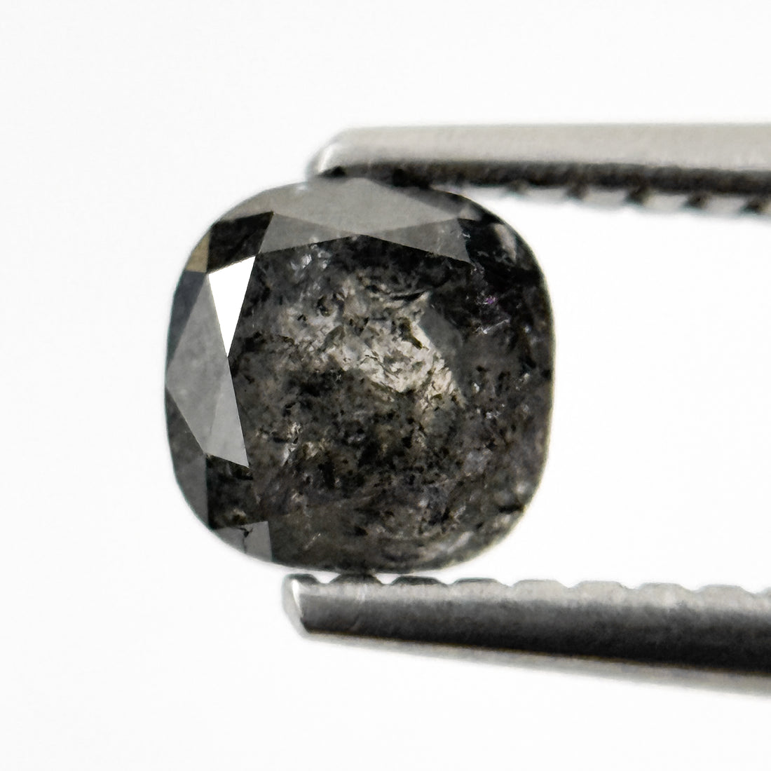 0.85 Ct Cushion Rose Cut Grey Natural Salt and Pepper Diamond